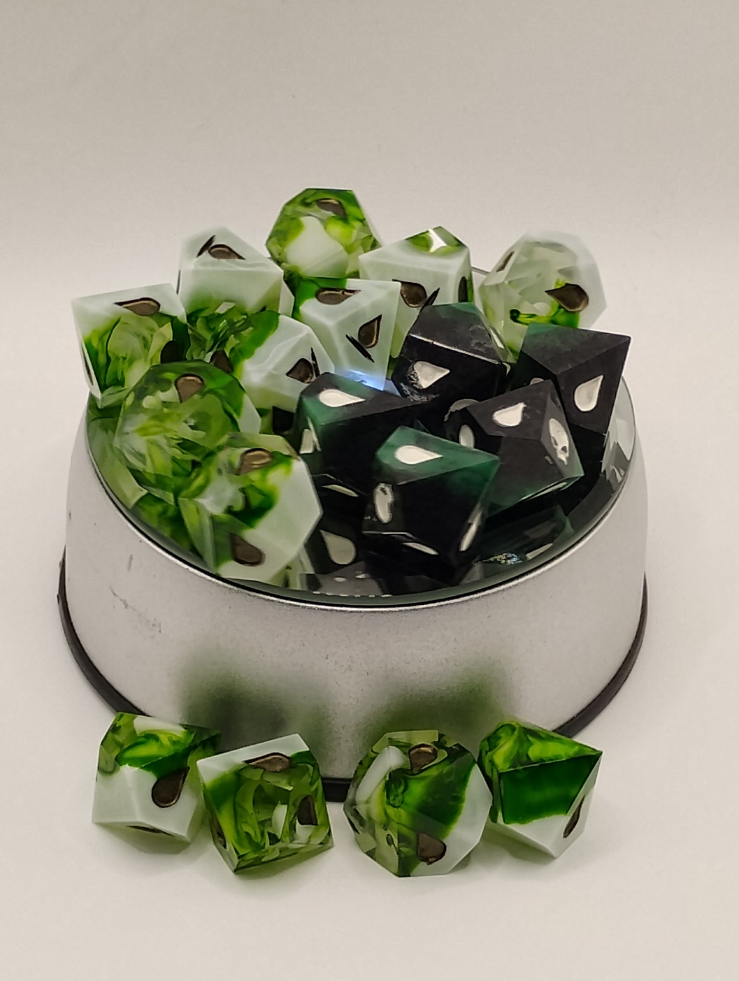 Handcrafted Vampire: The Masquerade Dice Set Verdant Green and Dark Green with Black Unique TTRPG Roleplaying Accessories