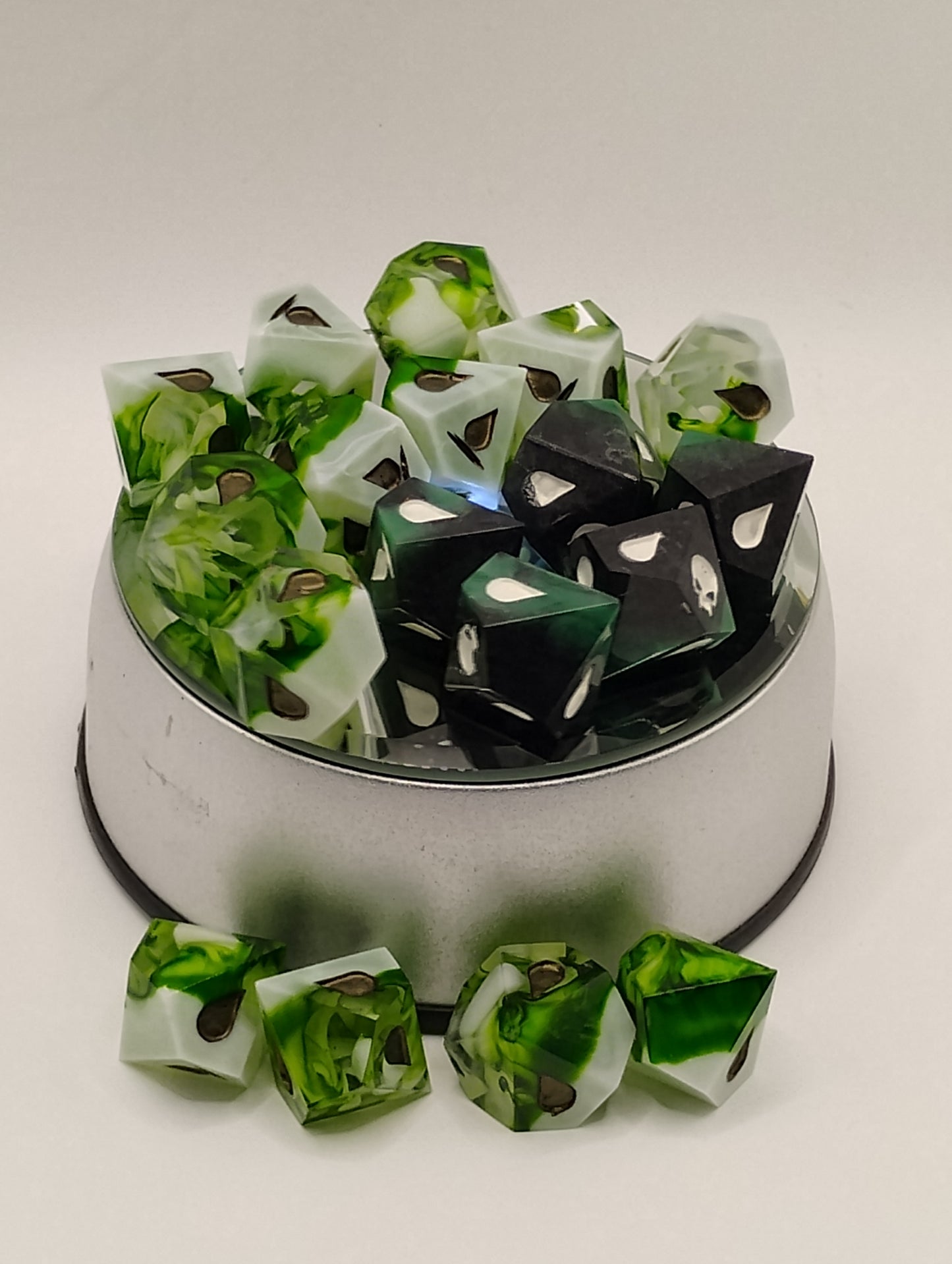Handcrafted Vampire: The Masquerade Dice Set Verdant Green and Dark Green with Black Unique TTRPG Roleplaying Accessories
