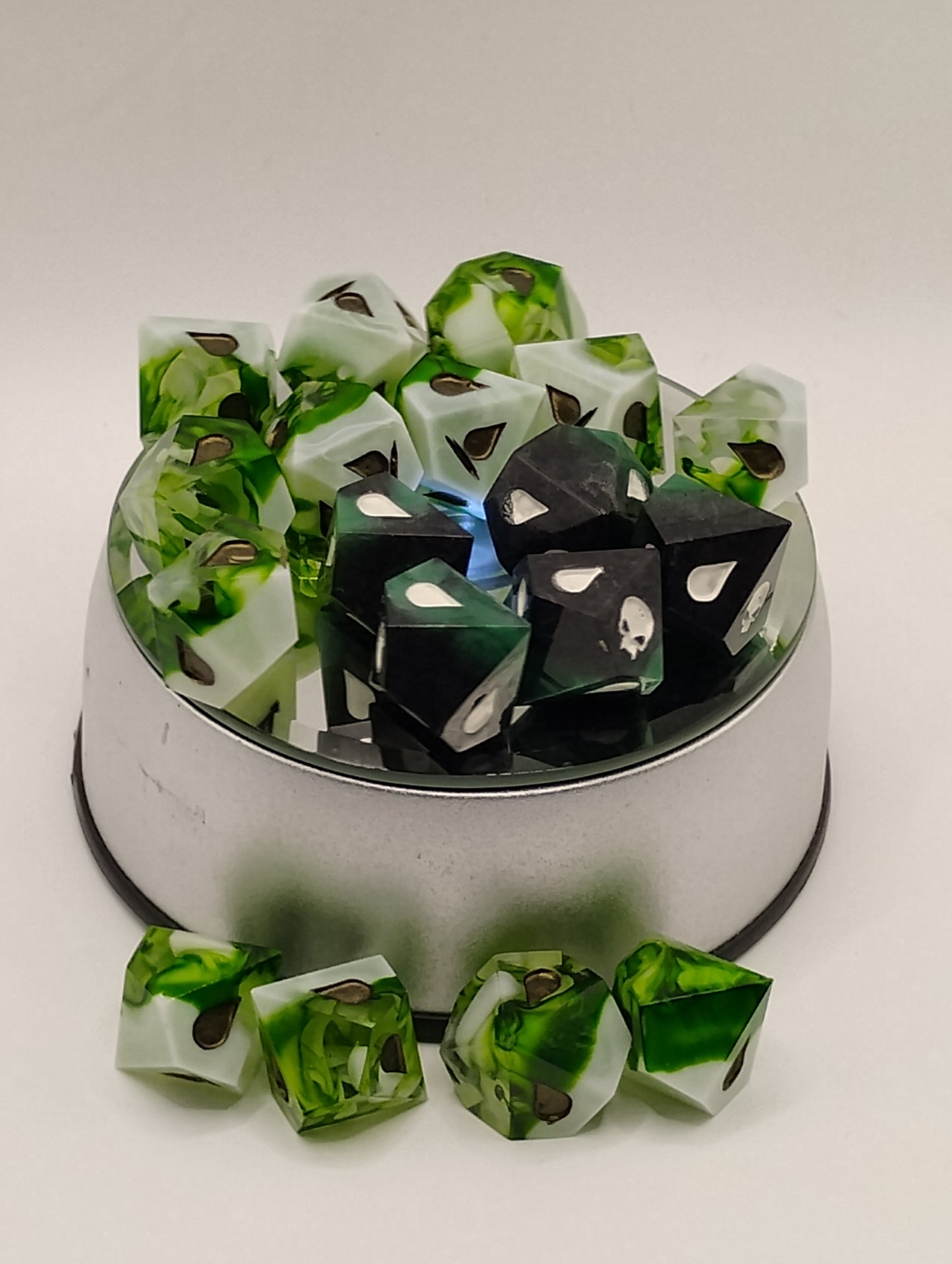 Handcrafted Vampire: The Masquerade Dice Set Verdant Green and Dark Green with Black Unique TTRPG Roleplaying Accessories