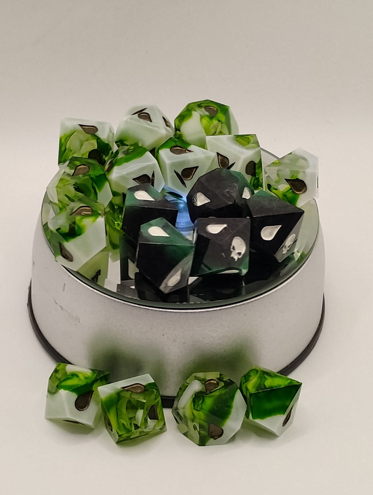 Handcrafted Vampire: The Masquerade Dice Set Verdant Green and Dark Green with Black Unique TTRPG Roleplaying Accessories