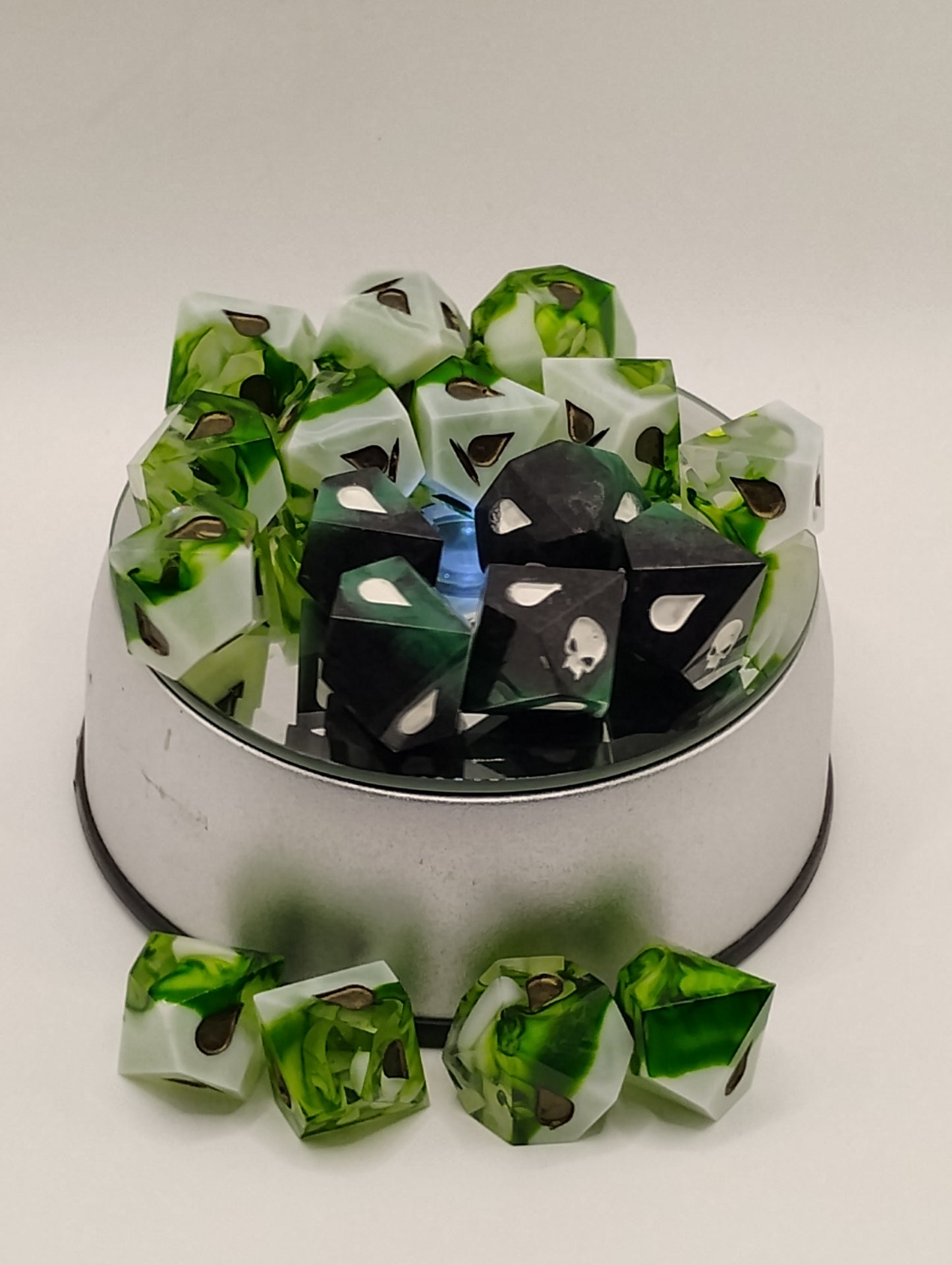 Handcrafted Vampire: The Masquerade Dice Set Verdant Green and Dark Green with Black Unique TTRPG Roleplaying Accessories