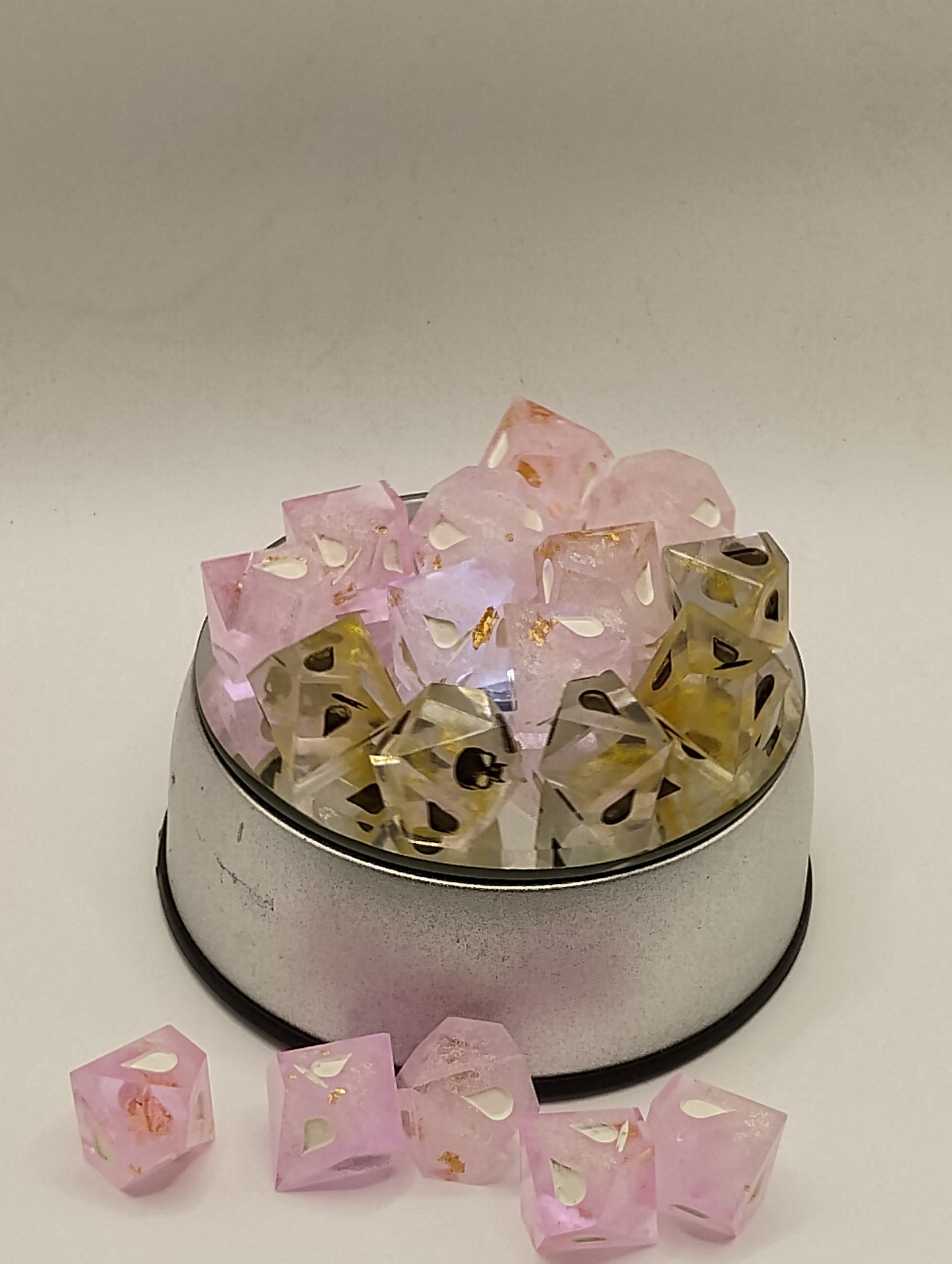 Handcrafted Vampire: The Masquerade Dice Set Shimmering Pink, Gold & Crystal Elegant TTRPG Accessories