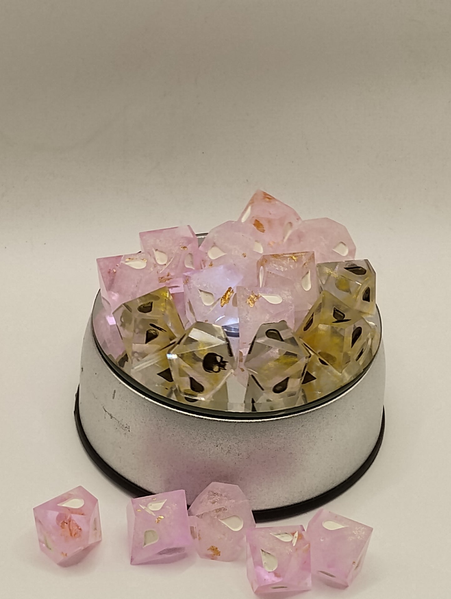 Handcrafted Vampire: The Masquerade Dice Set Shimmering Pink, Gold & Crystal Elegant TTRPG Accessories