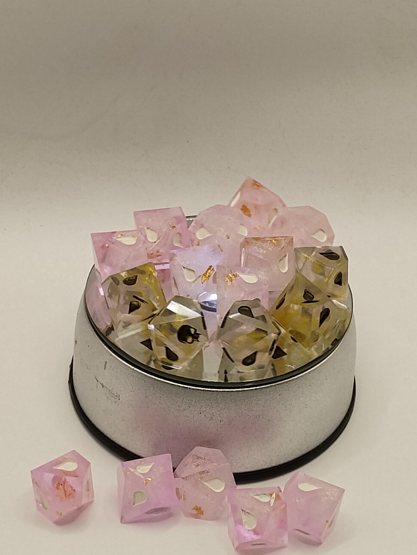 Handcrafted Vampire: The Masquerade Dice Set Shimmering Pink, Gold & Crystal Elegant TTRPG Accessories