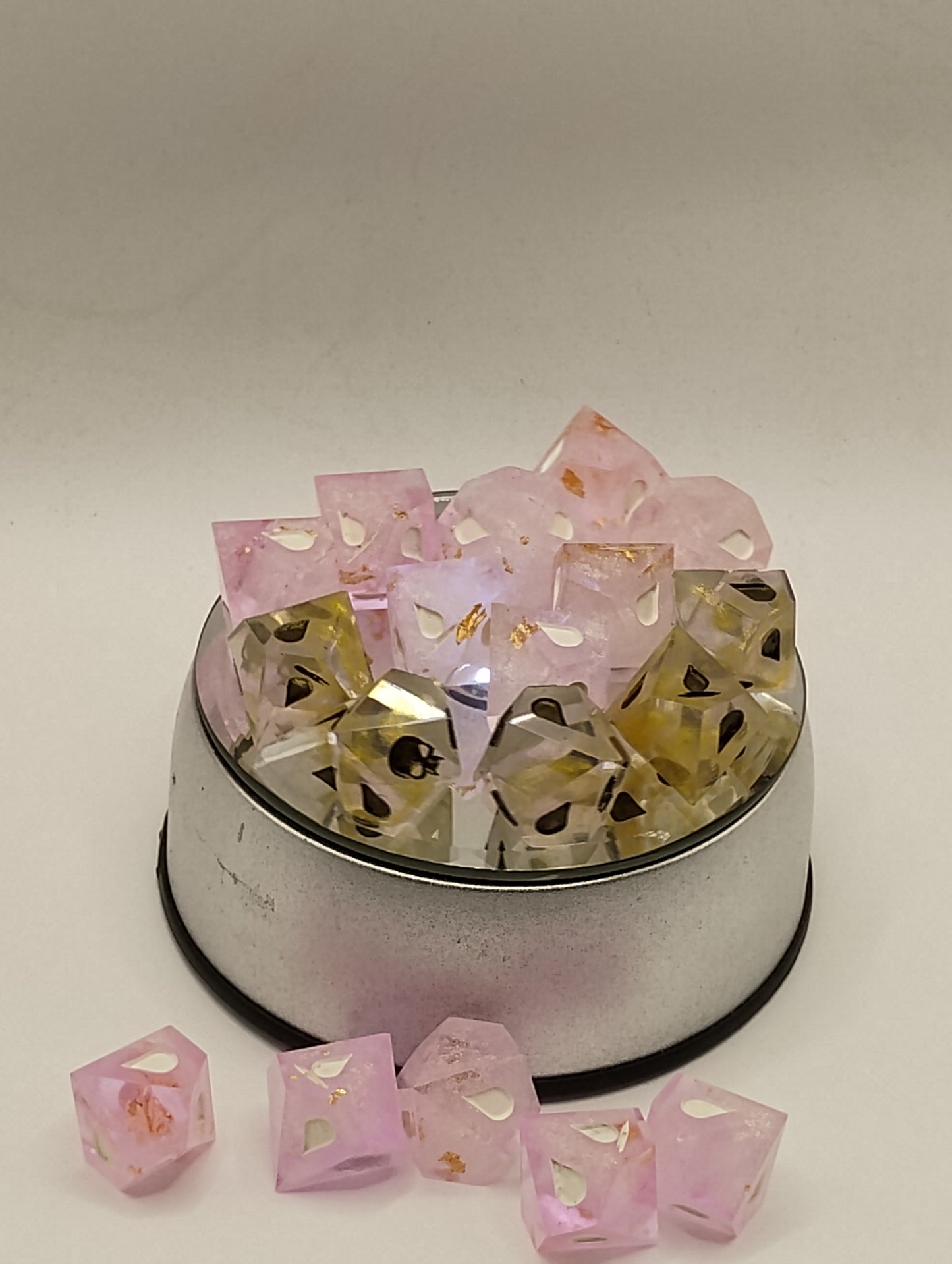 Handcrafted Vampire: The Masquerade Dice Set Shimmering Pink, Gold & Crystal Elegant TTRPG Accessories