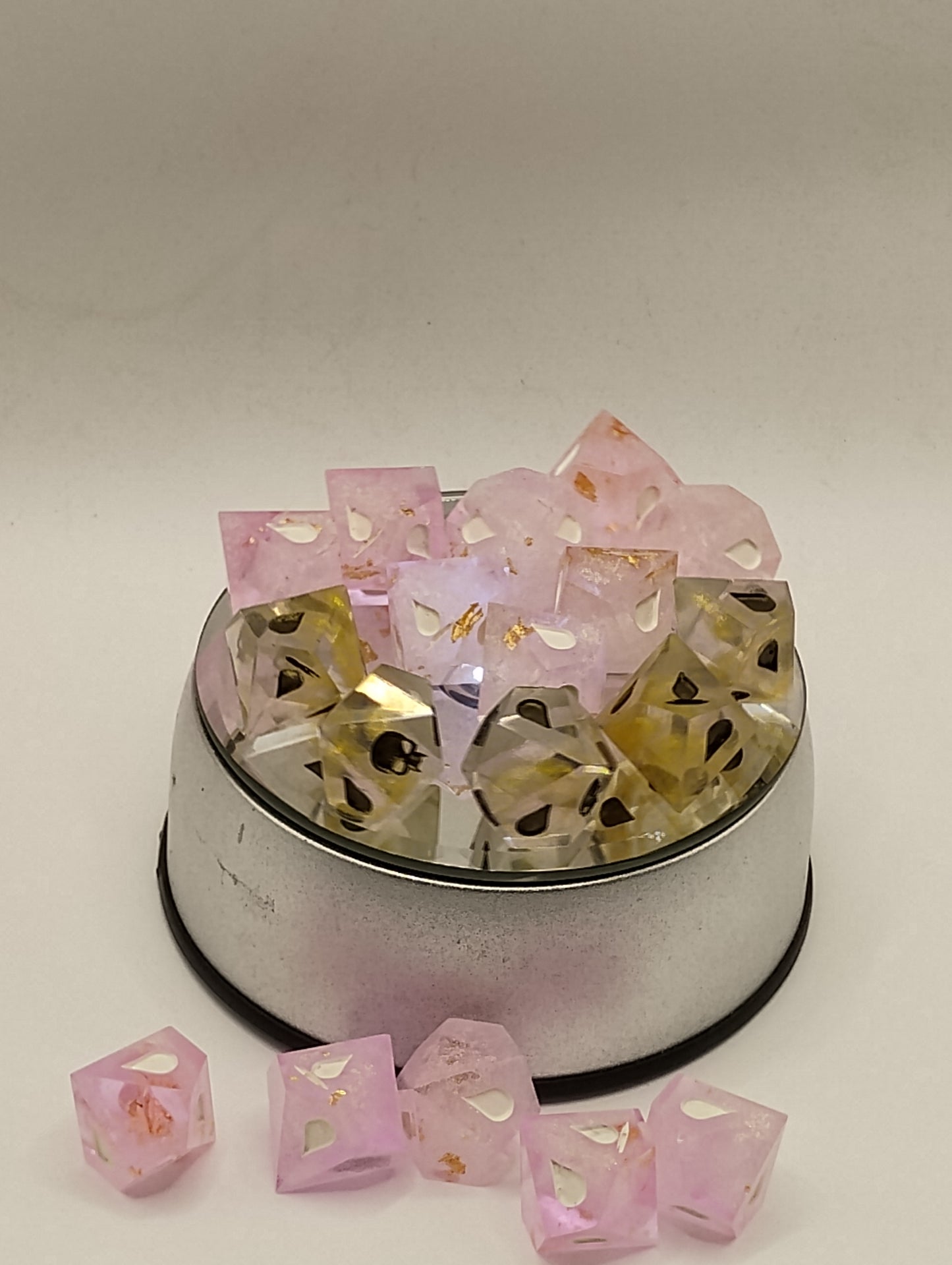 Handcrafted Vampire: The Masquerade Dice Set Shimmering Pink, Gold & Crystal Elegant TTRPG Accessories