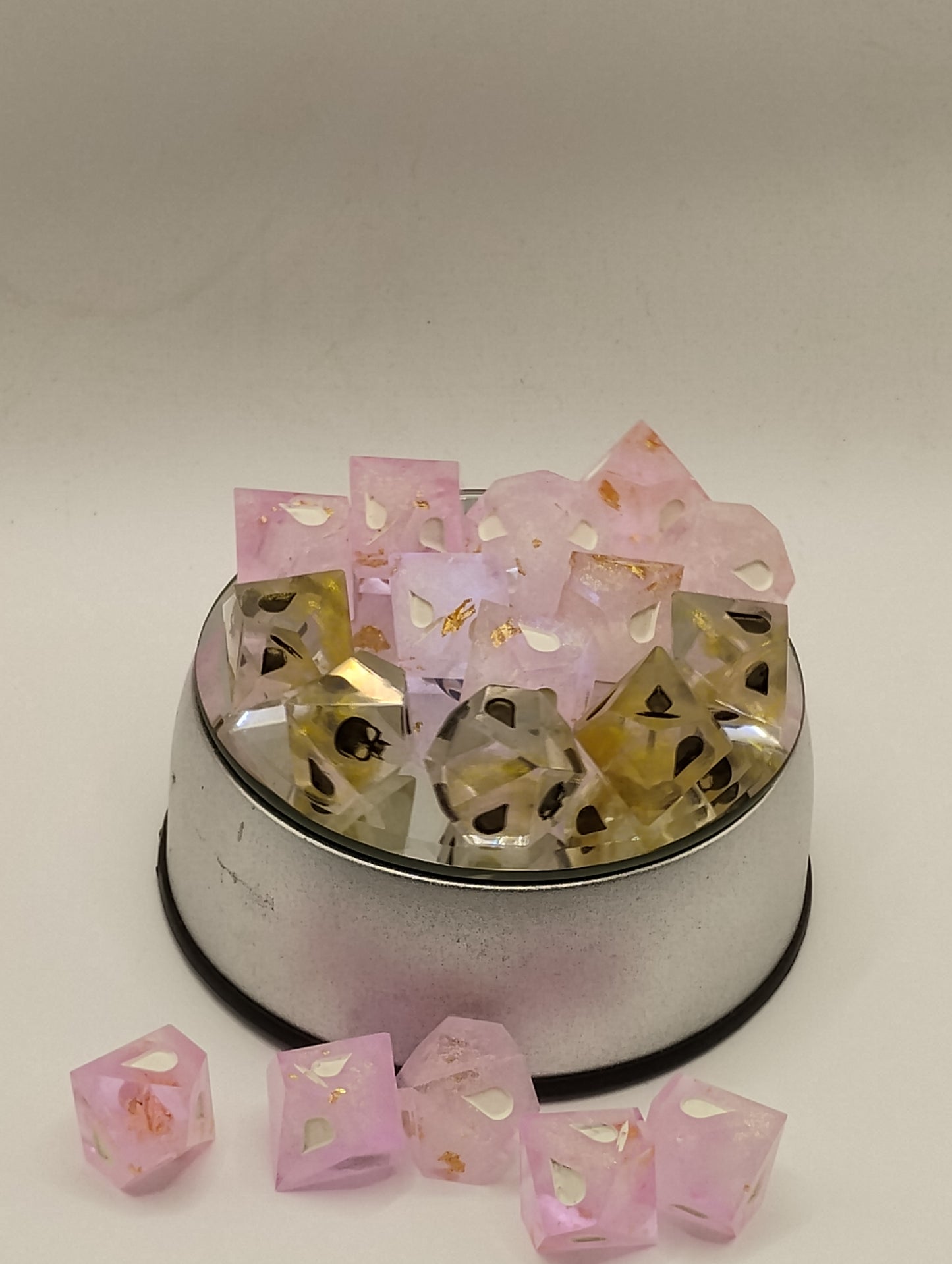 Handcrafted Vampire: The Masquerade Dice Set Shimmering Pink, Gold & Crystal Elegant TTRPG Accessories