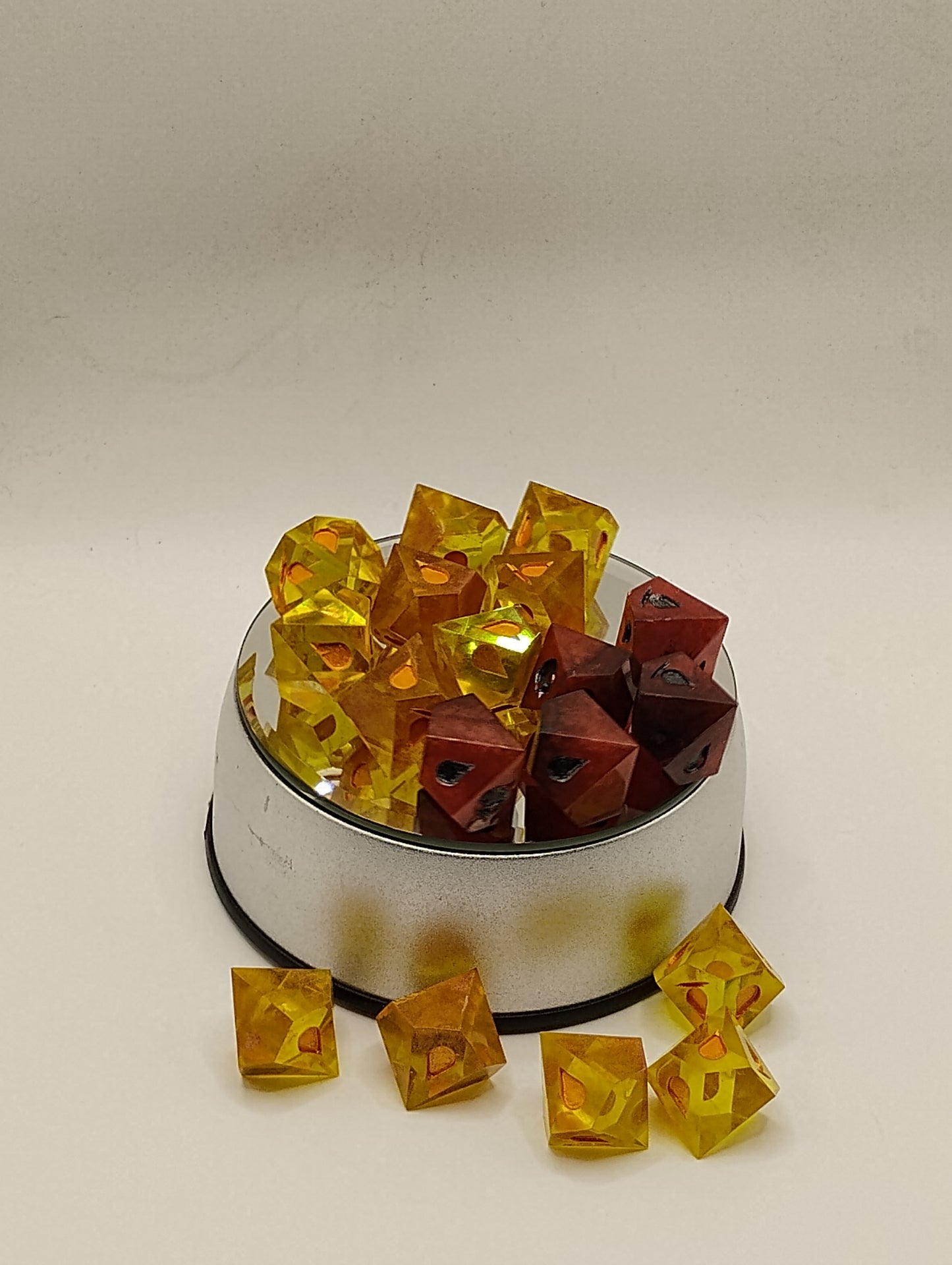 Handcrafted Vampire: The Masquerade Dice Set Bloody Red and Gold with Intricate Detailing | Premium TTRPG Accessories"