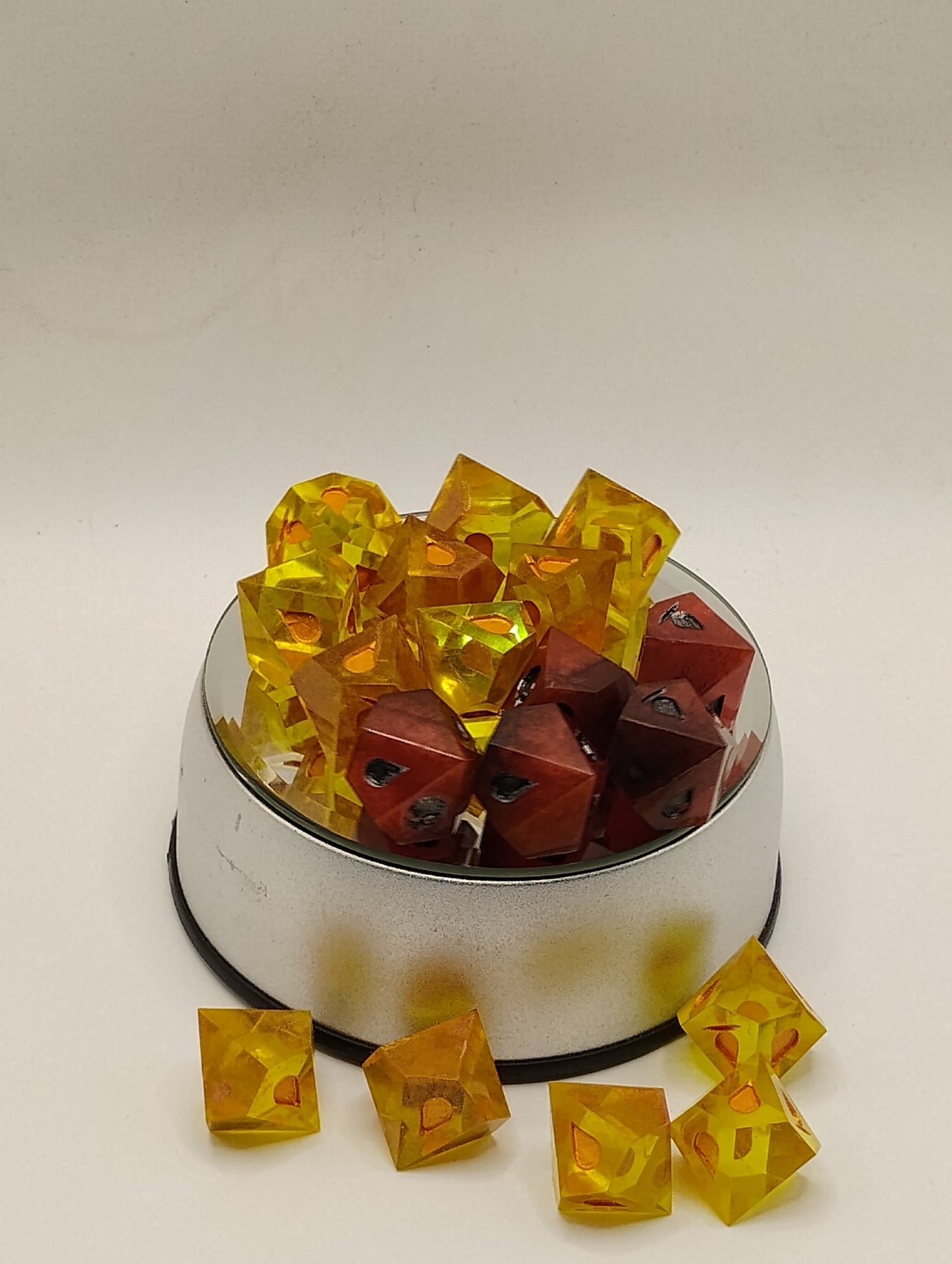 Handcrafted Vampire: The Masquerade Dice Set Bloody Red and Gold with Intricate Detailing | Premium TTRPG Accessories"