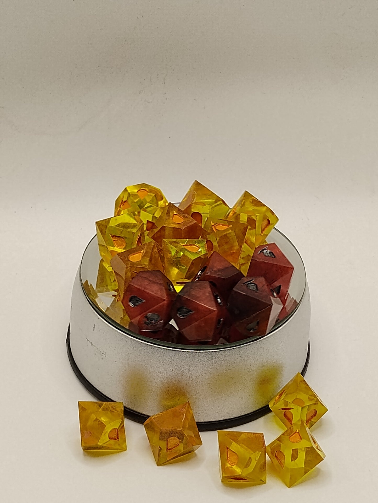 Handcrafted Vampire: The Masquerade Dice Set Bloody Red and Gold with Intricate Detailing | Premium TTRPG Accessories"