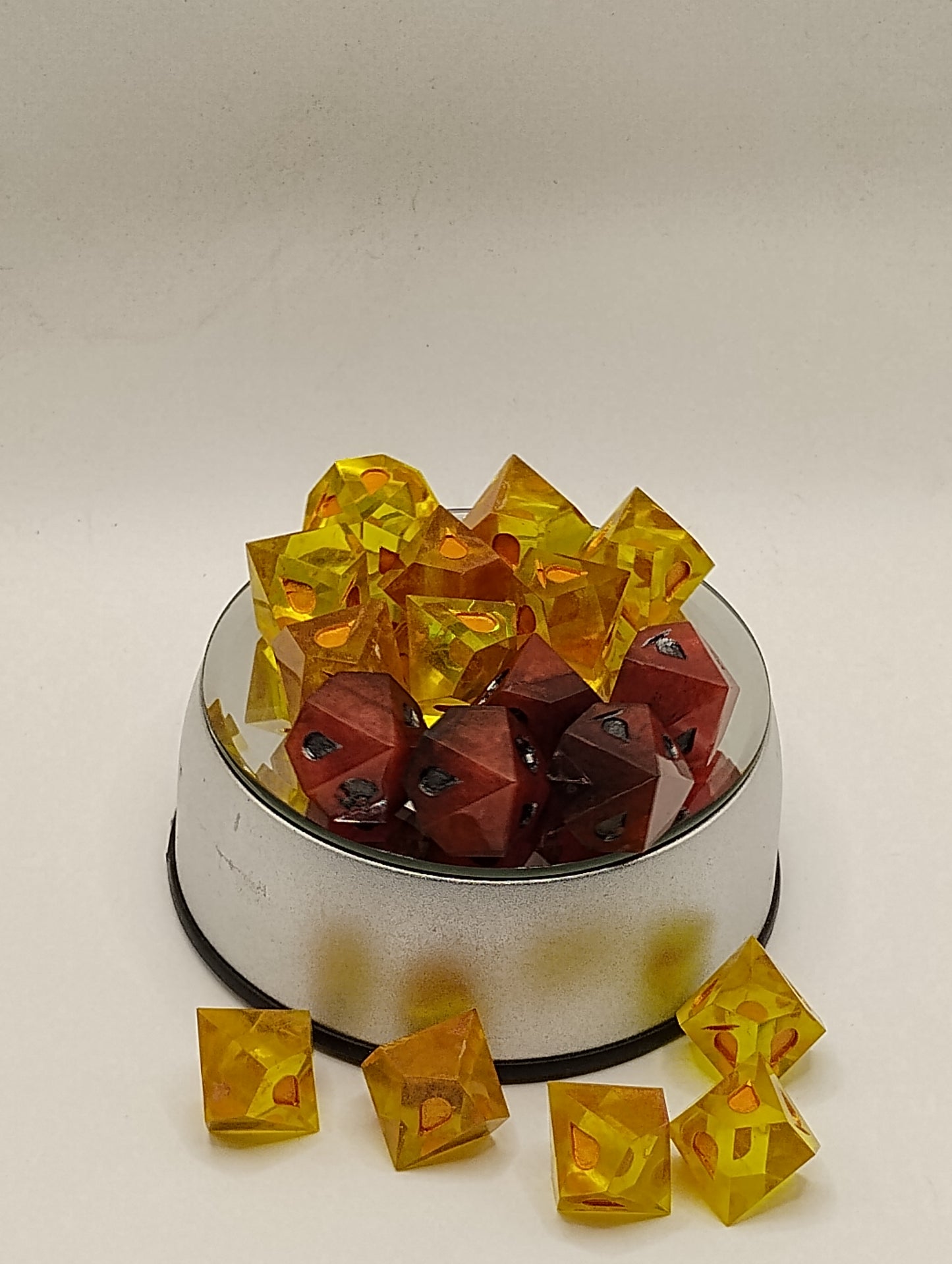 Handcrafted Vampire: The Masquerade Dice Set Bloody Red and Gold with Intricate Detailing | Premium TTRPG Accessories"