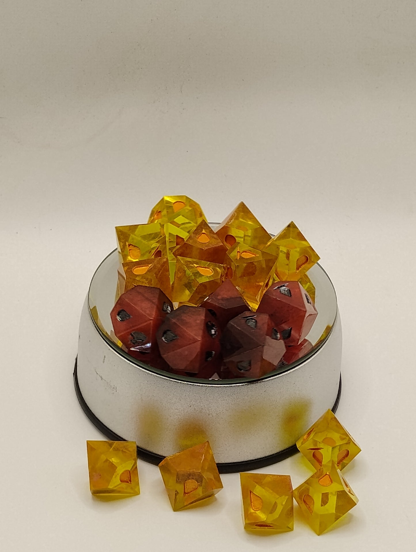 Handcrafted Vampire: The Masquerade Dice Set Bloody Red and Gold with Intricate Detailing | Premium TTRPG Accessories"