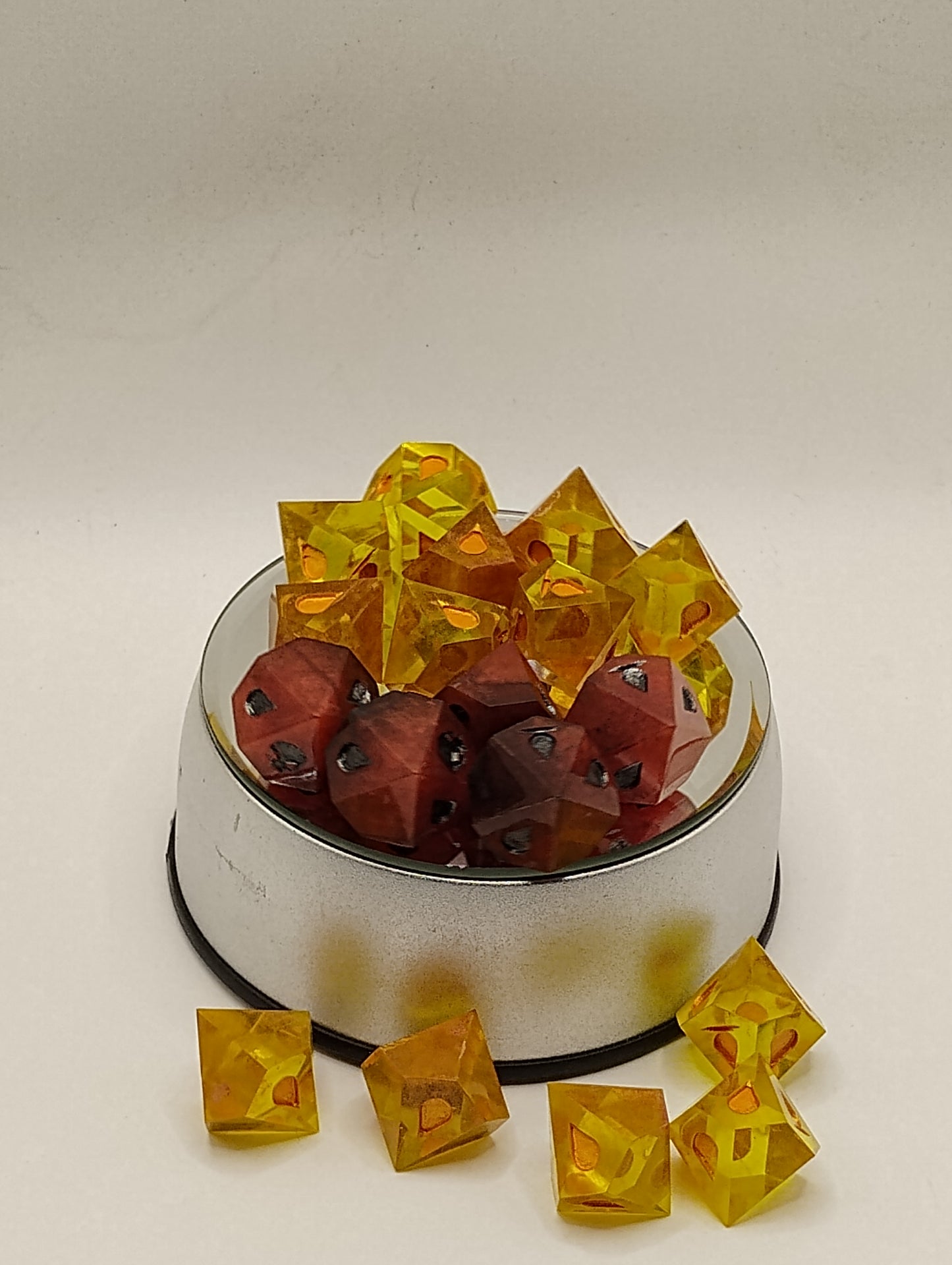 Handcrafted Vampire: The Masquerade Dice Set Bloody Red and Gold with Intricate Detailing | Premium TTRPG Accessories"
