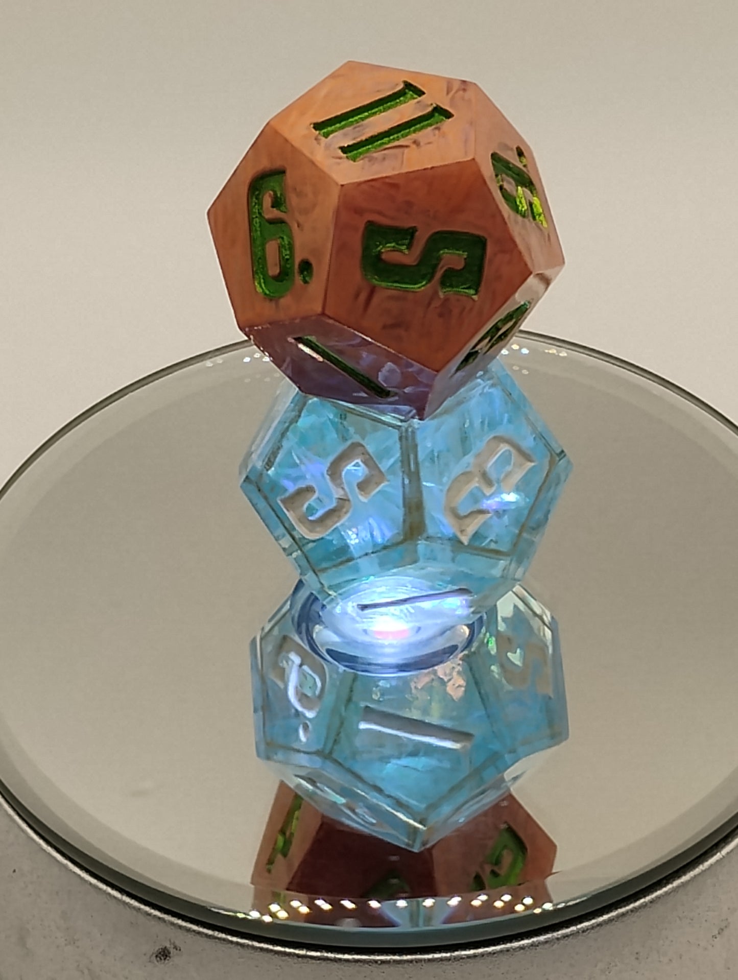 Daggerheart Twin d12 Dice by Critical Role – Gilded Holo Sky Hope & Emberstripe Fear