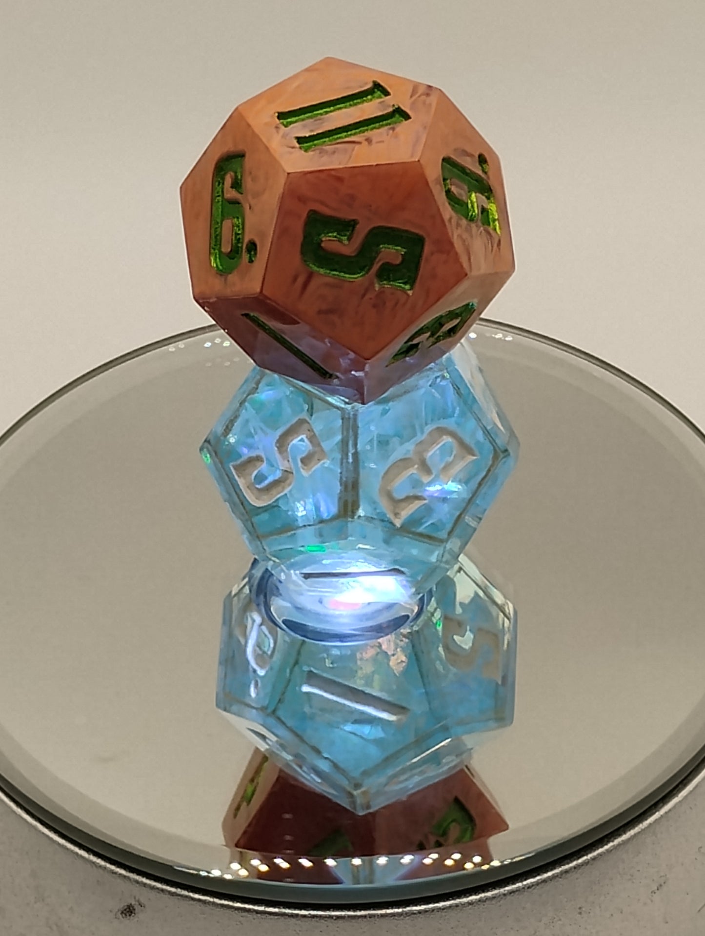 Daggerheart Twin d12 Dice by Critical Role – Gilded Holo Sky Hope & Emberstripe Fear