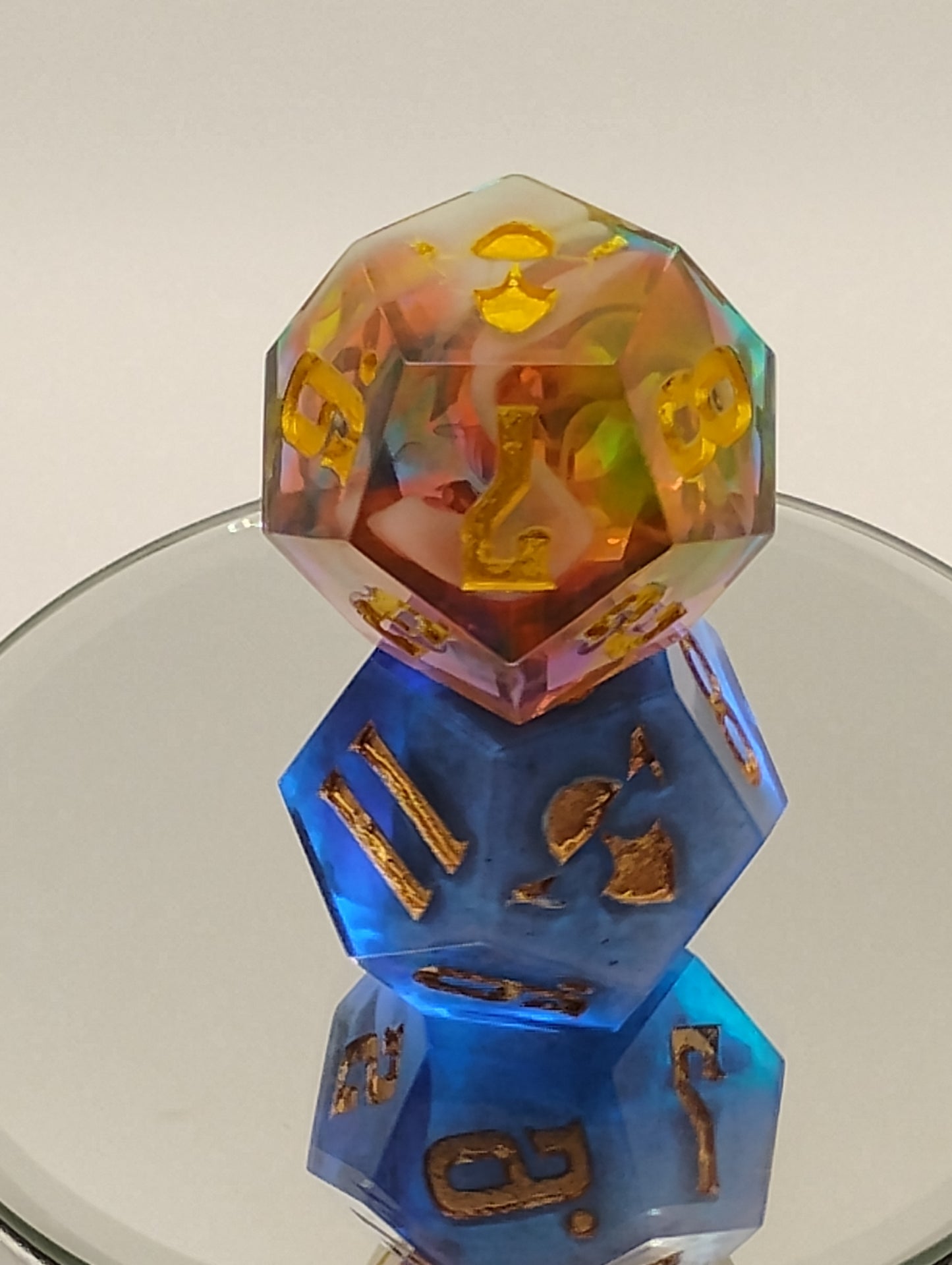 Daggerheart Twin d12 Dice for Dungeons & Dragons – Rainbow Cloud Hope & Midnight Blue Fear