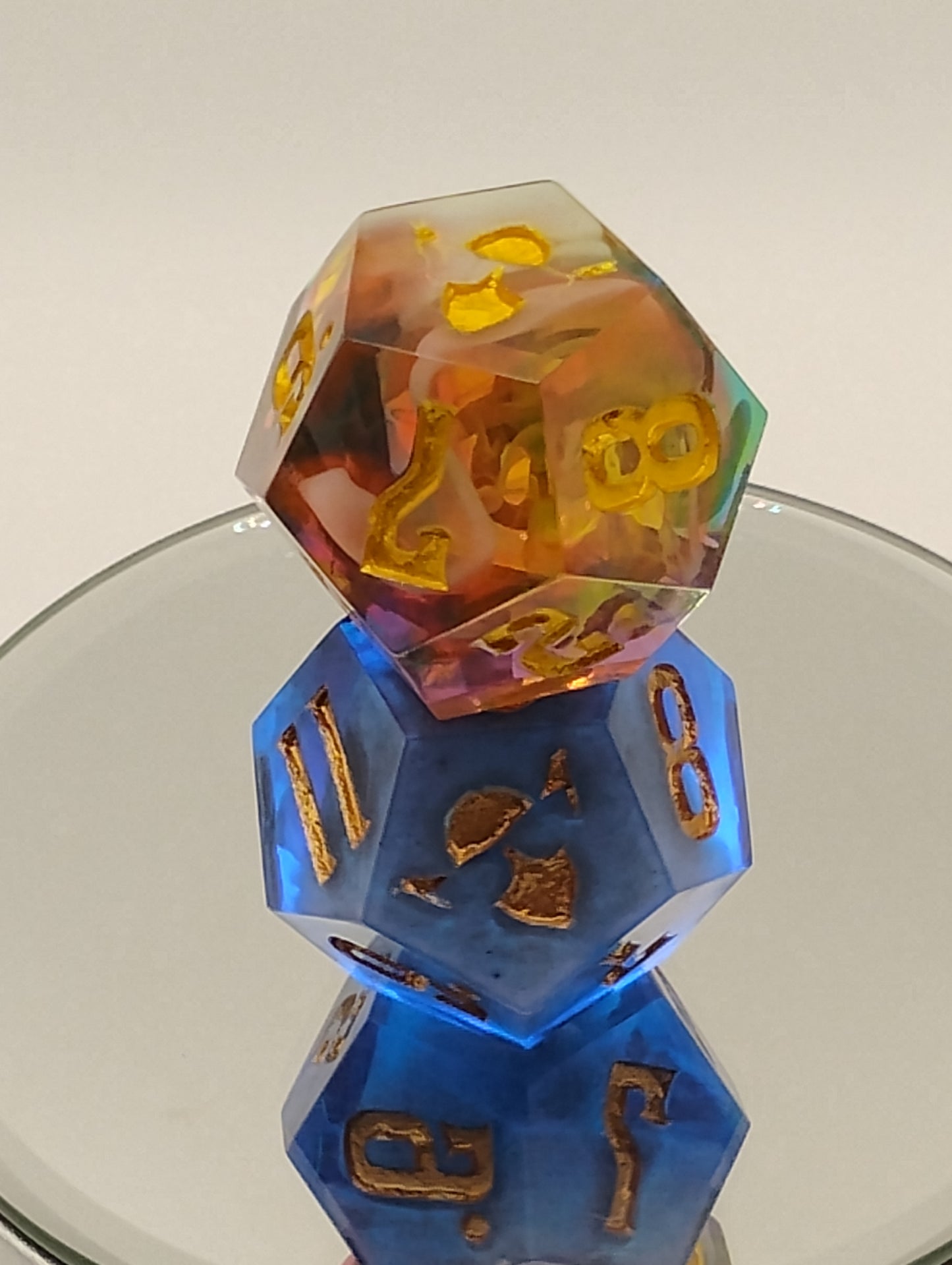 Daggerheart Twin d12 Dice for Dungeons & Dragons – Rainbow Cloud Hope & Midnight Blue Fear