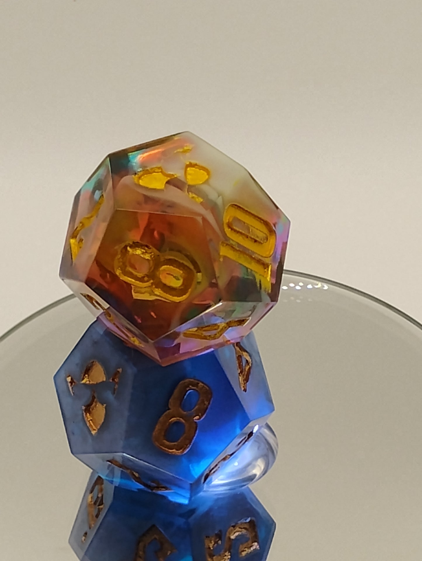 Daggerheart Twin d12 Dice for Dungeons & Dragons – Rainbow Cloud Hope & Midnight Blue Fear