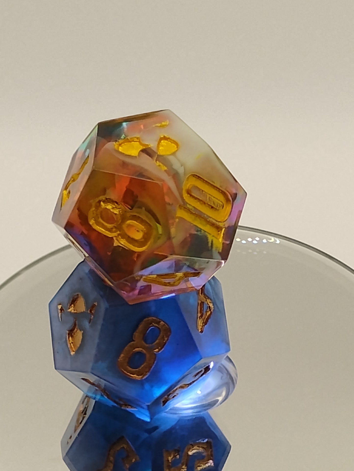 Daggerheart Twin d12 Dice for Dungeons & Dragons – Rainbow Cloud Hope & Midnight Blue Fear