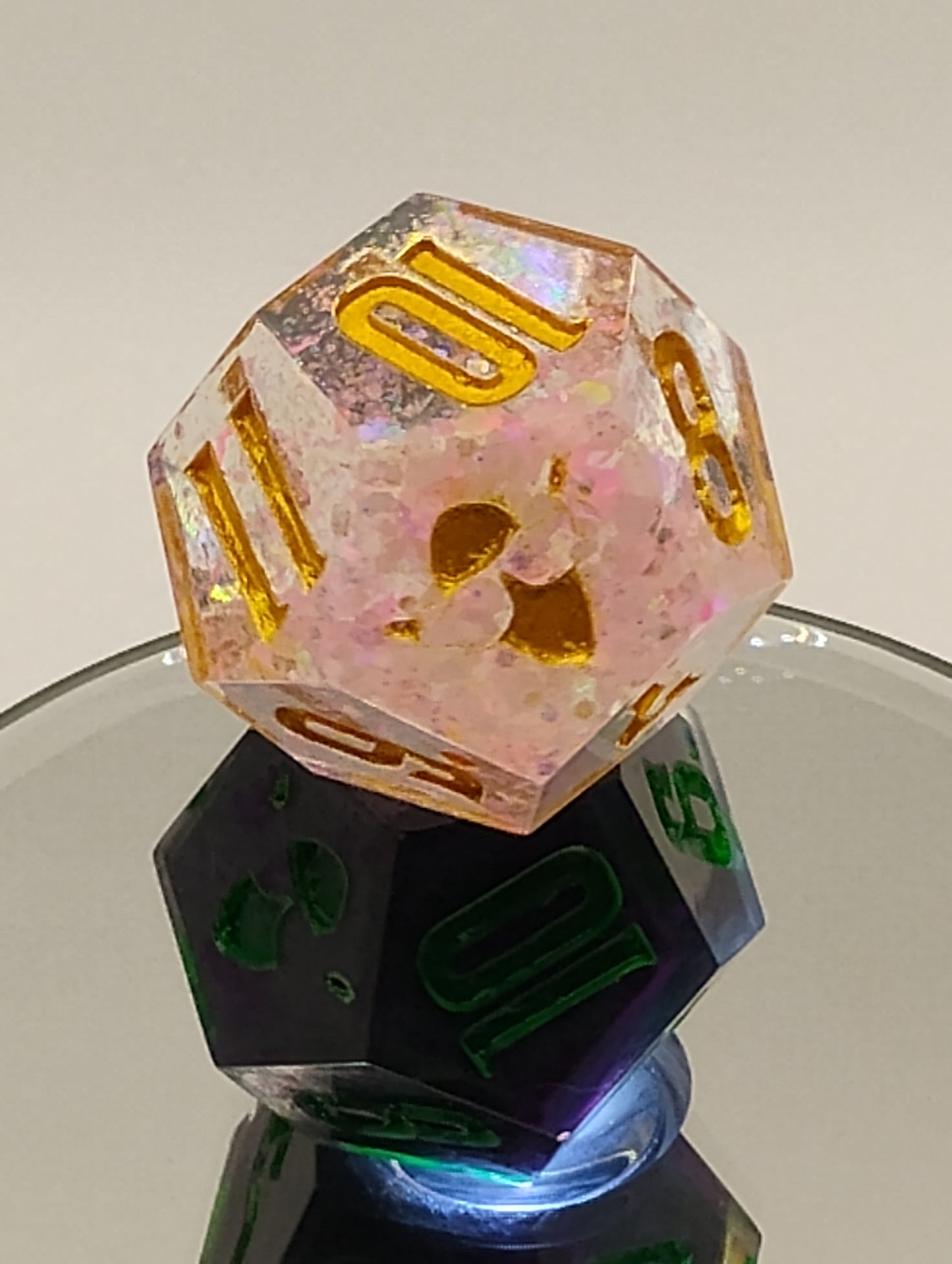 Daggerheart Twin d12 Dice by Critical Role – Blushglitter Hope & Verdant Ink Fear