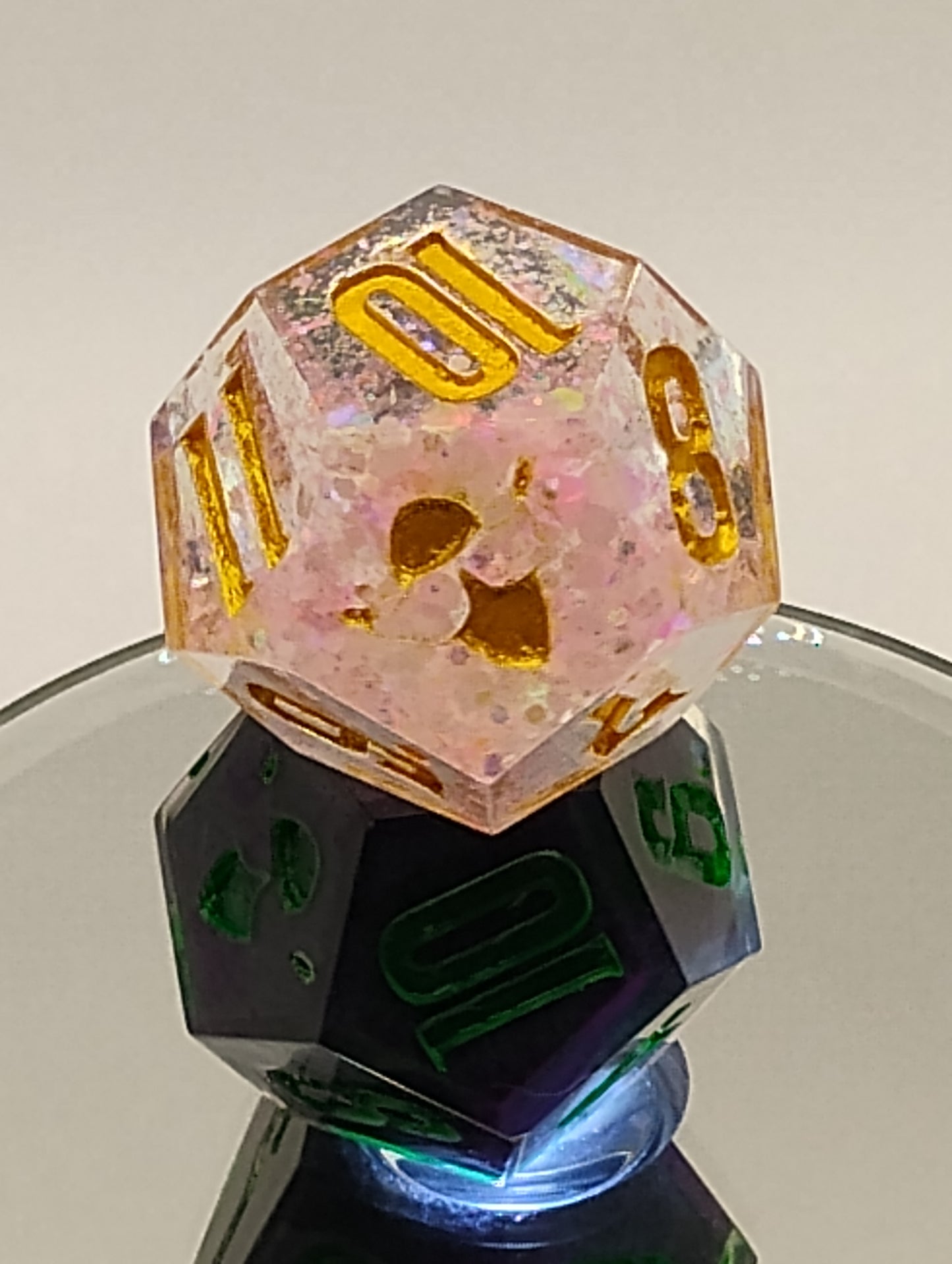 Daggerheart Twin d12 Dice by Critical Role – Blushglitter Hope & Verdant Ink Fear
