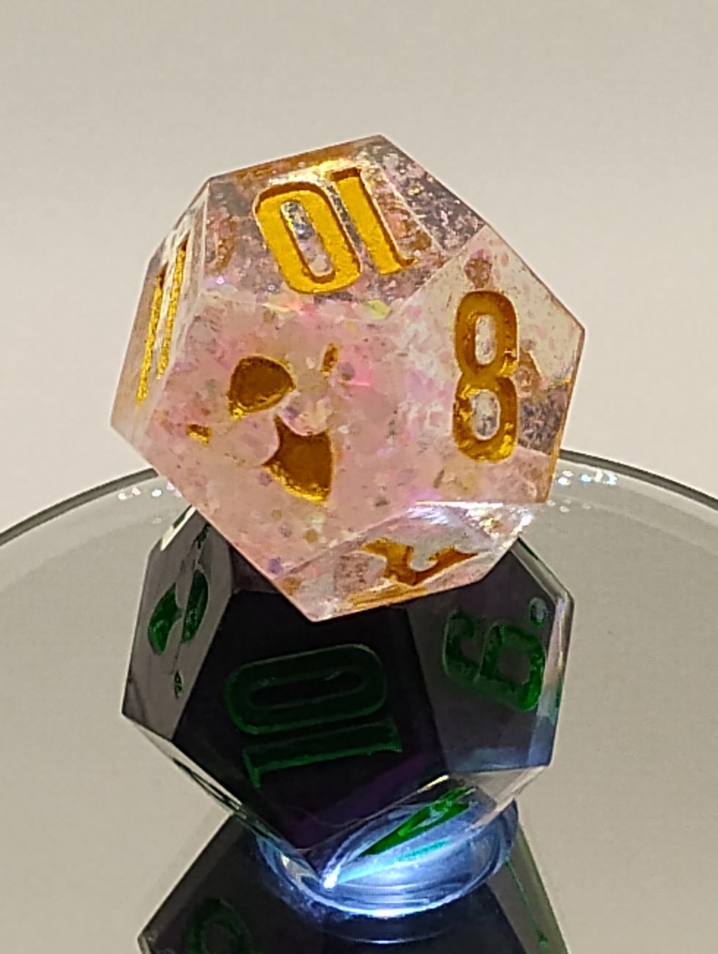 Daggerheart Twin d12 Dice by Critical Role – Blushglitter Hope & Verdant Ink Fear