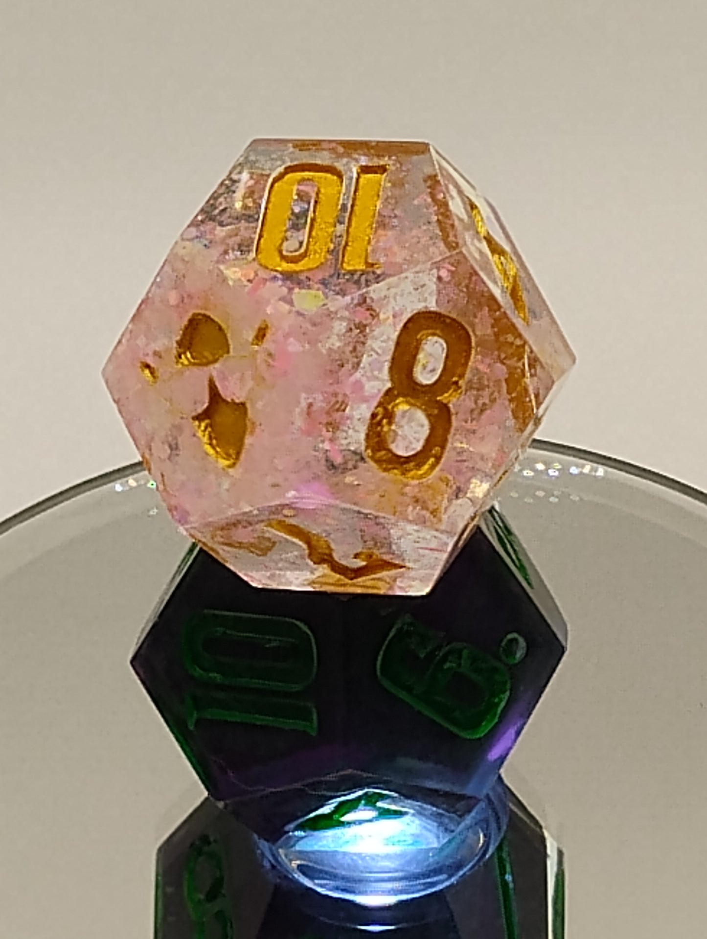Daggerheart Twin d12 Dice by Critical Role – Blushglitter Hope & Verdant Ink Fear