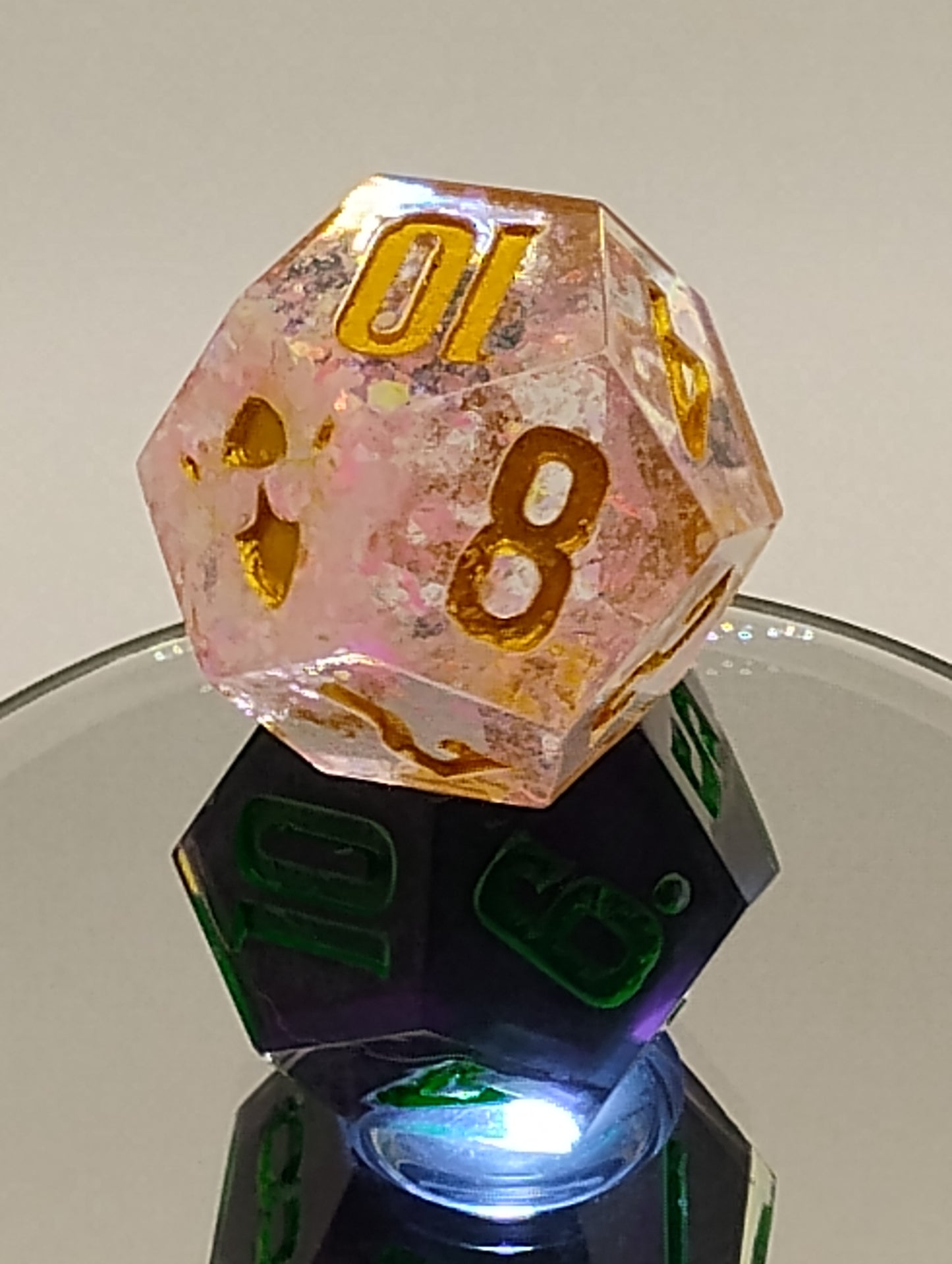 Daggerheart Twin d12 Dice by Critical Role – Blushglitter Hope & Verdant Ink Fear