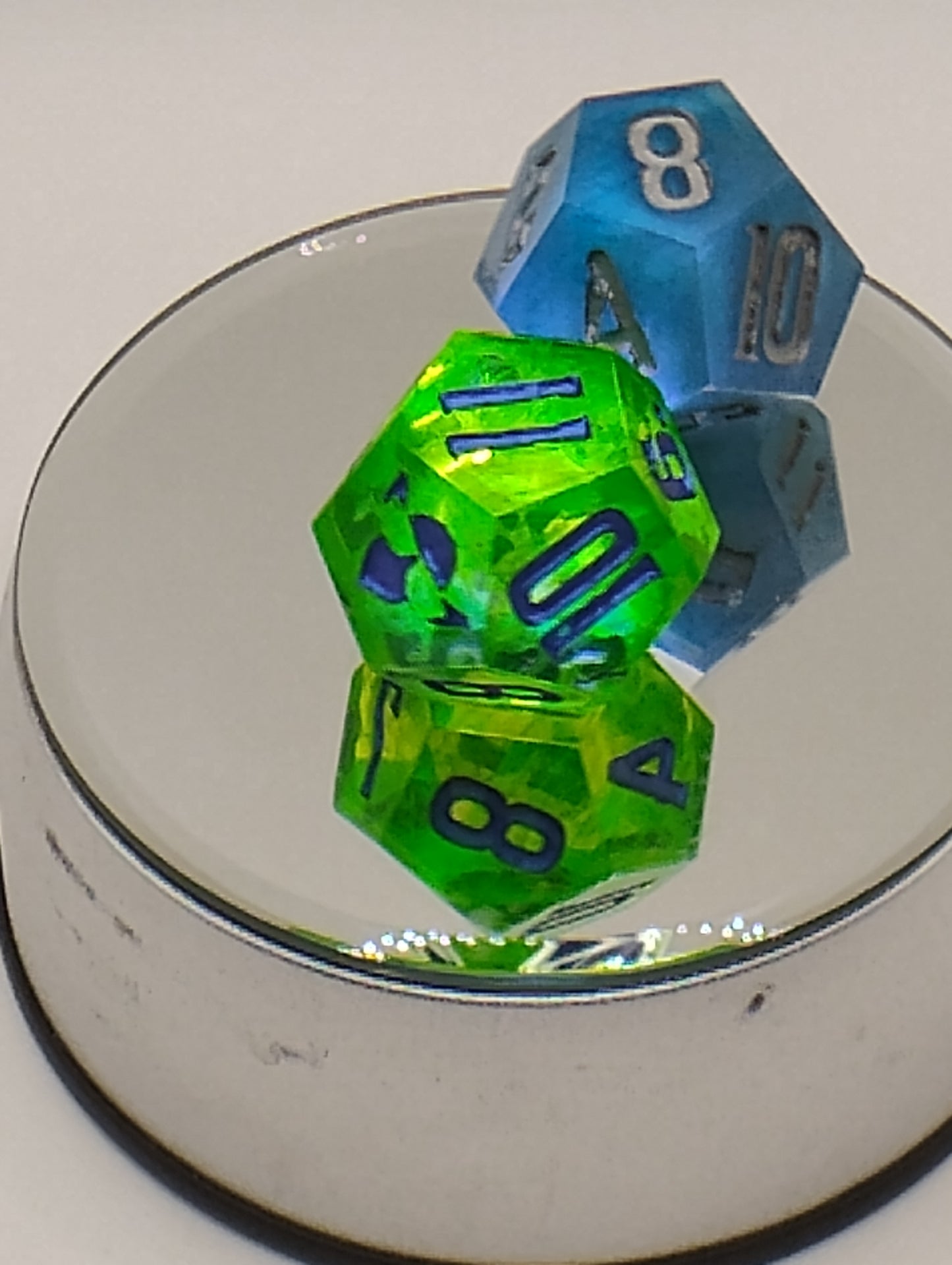 Dagger Heart Whimsical Green & Blue DnD Dice Set – 2 Piece RPG Dice with Blue and Silver Numbers for Dungeons and Dragons and TTRPGs