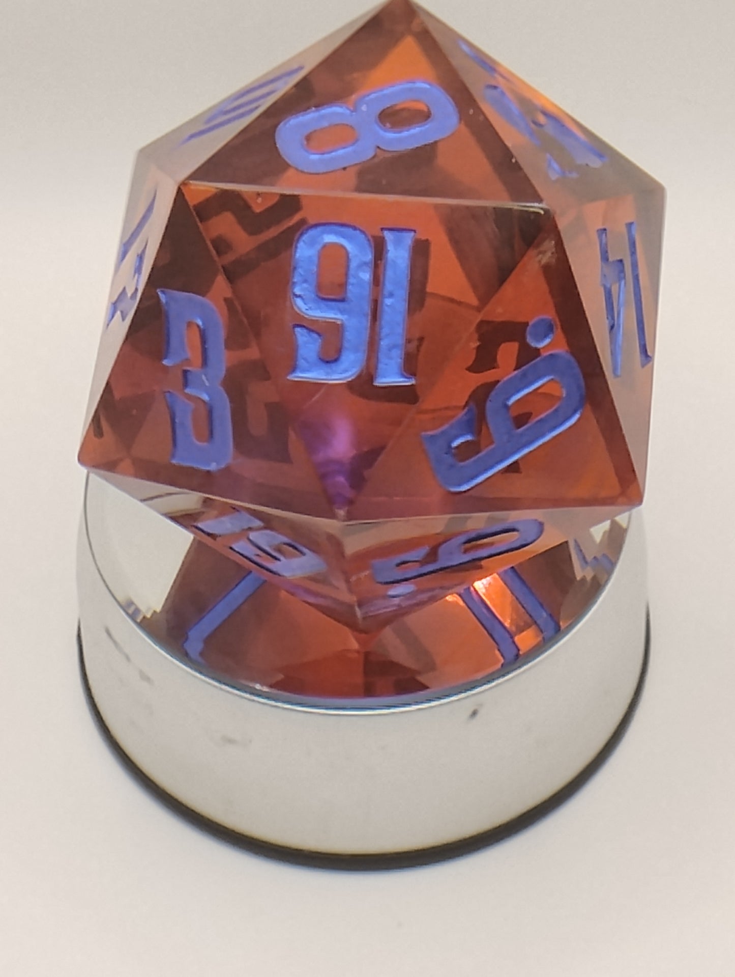 Dark Fantasy Whimsical Large Red DnD Die – Oversized RPG Die with Blue Numbers for Dungeons & Dragons & TTRPGs
