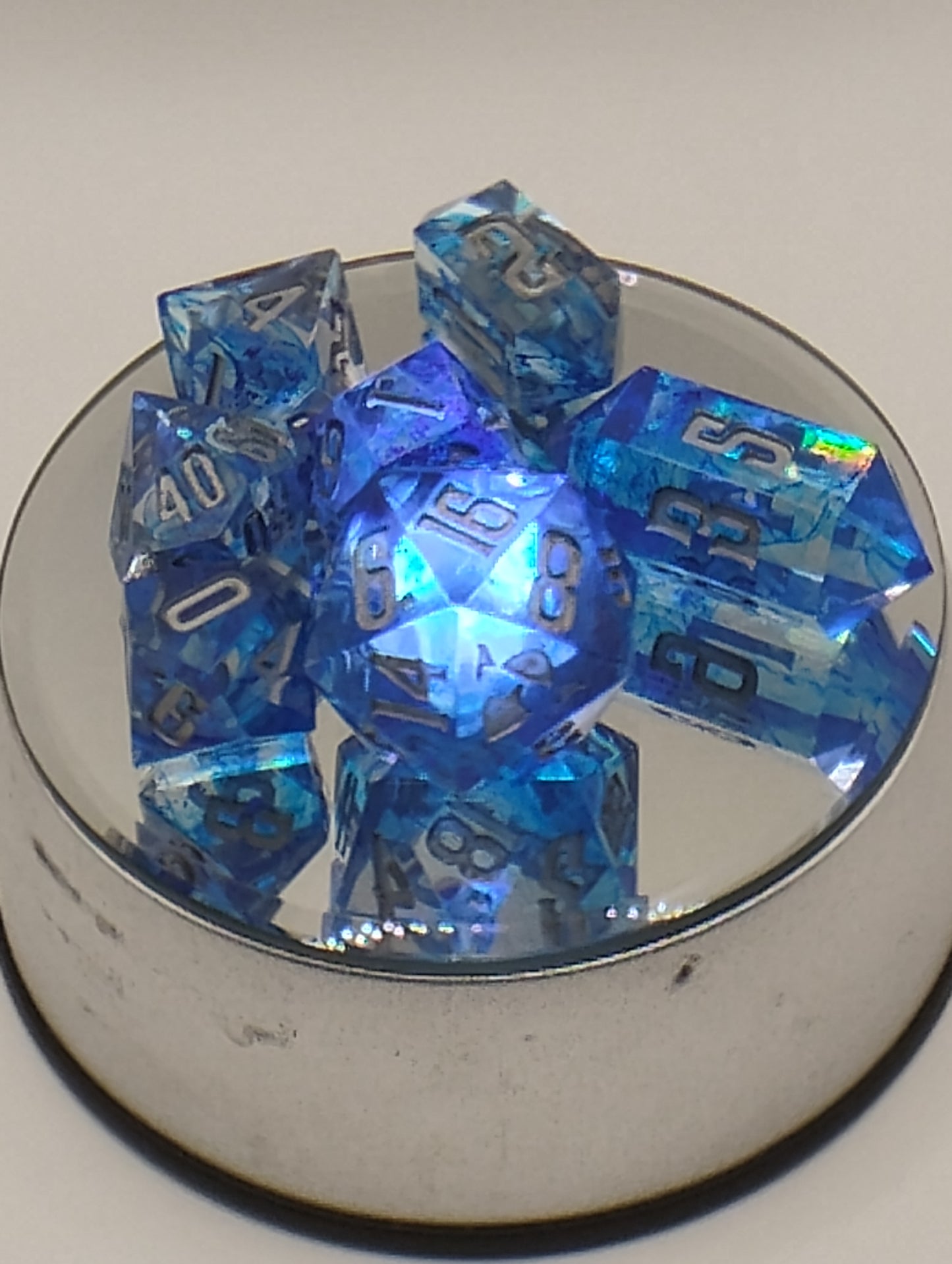 Dark Fantasy Whimsical Blue DnD Dice Set – Blue RPG Dice with Silver Numbers for Dungeons & Dragons & TTRPGs