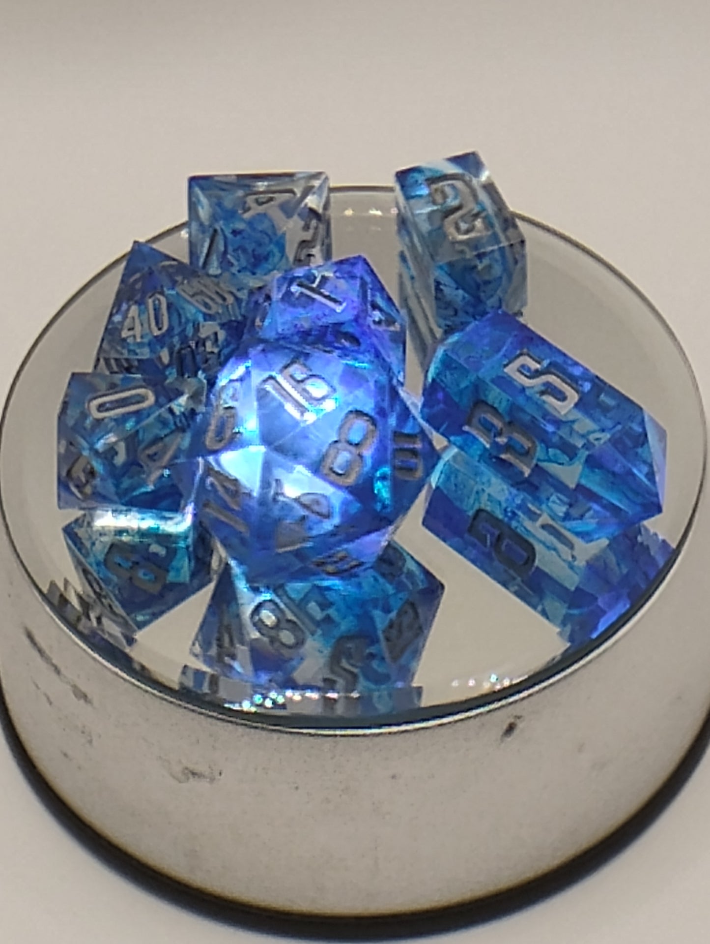 Dark Fantasy Whimsical Blue DnD Dice Set – Blue RPG Dice with Silver Numbers for Dungeons & Dragons & TTRPGs