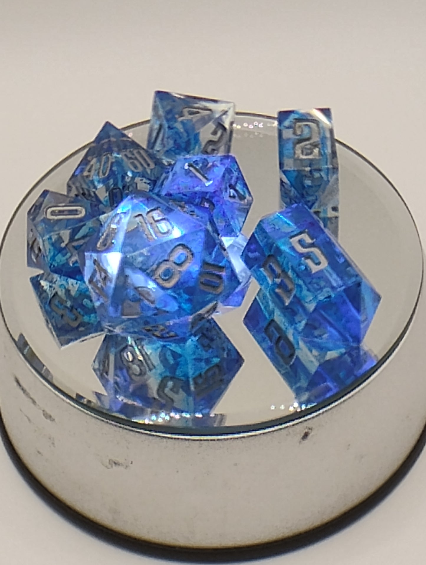 Dark Fantasy Whimsical Blue DnD Dice Set – Blue RPG Dice with Silver Numbers for Dungeons & Dragons & TTRPGs