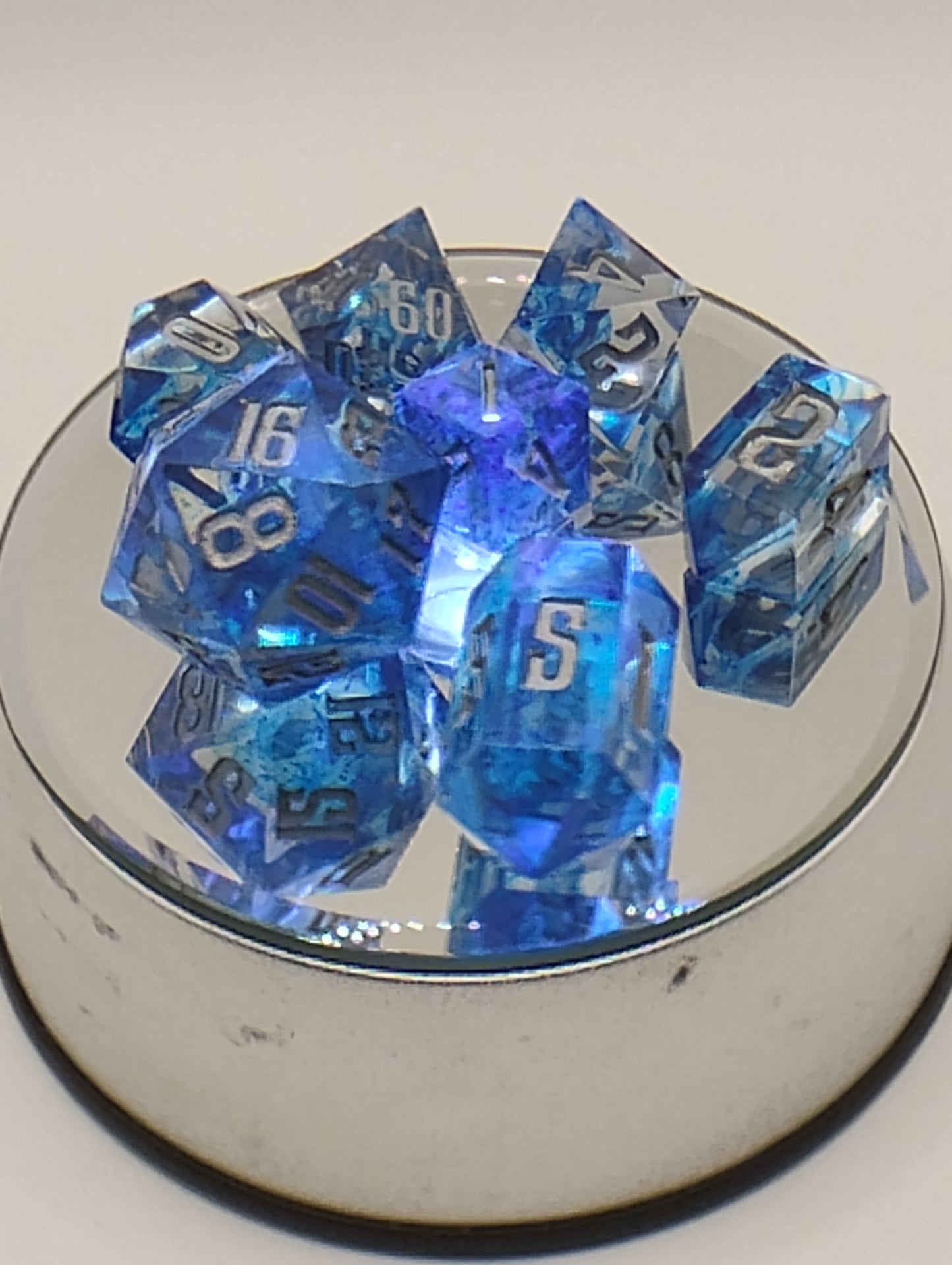 Dark Fantasy Whimsical Blue DnD Dice Set – Blue RPG Dice with Silver Numbers for Dungeons & Dragons & TTRPGs