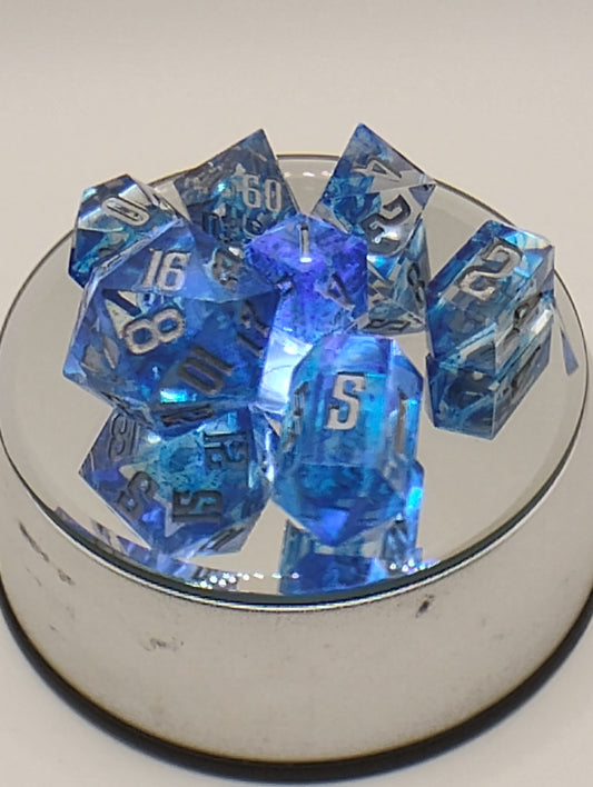Dark Fantasy Whimsical Blue DnD Dice Set – Blue RPG Dice with Silver Numbers for Dungeons & Dragons & TTRPGs
