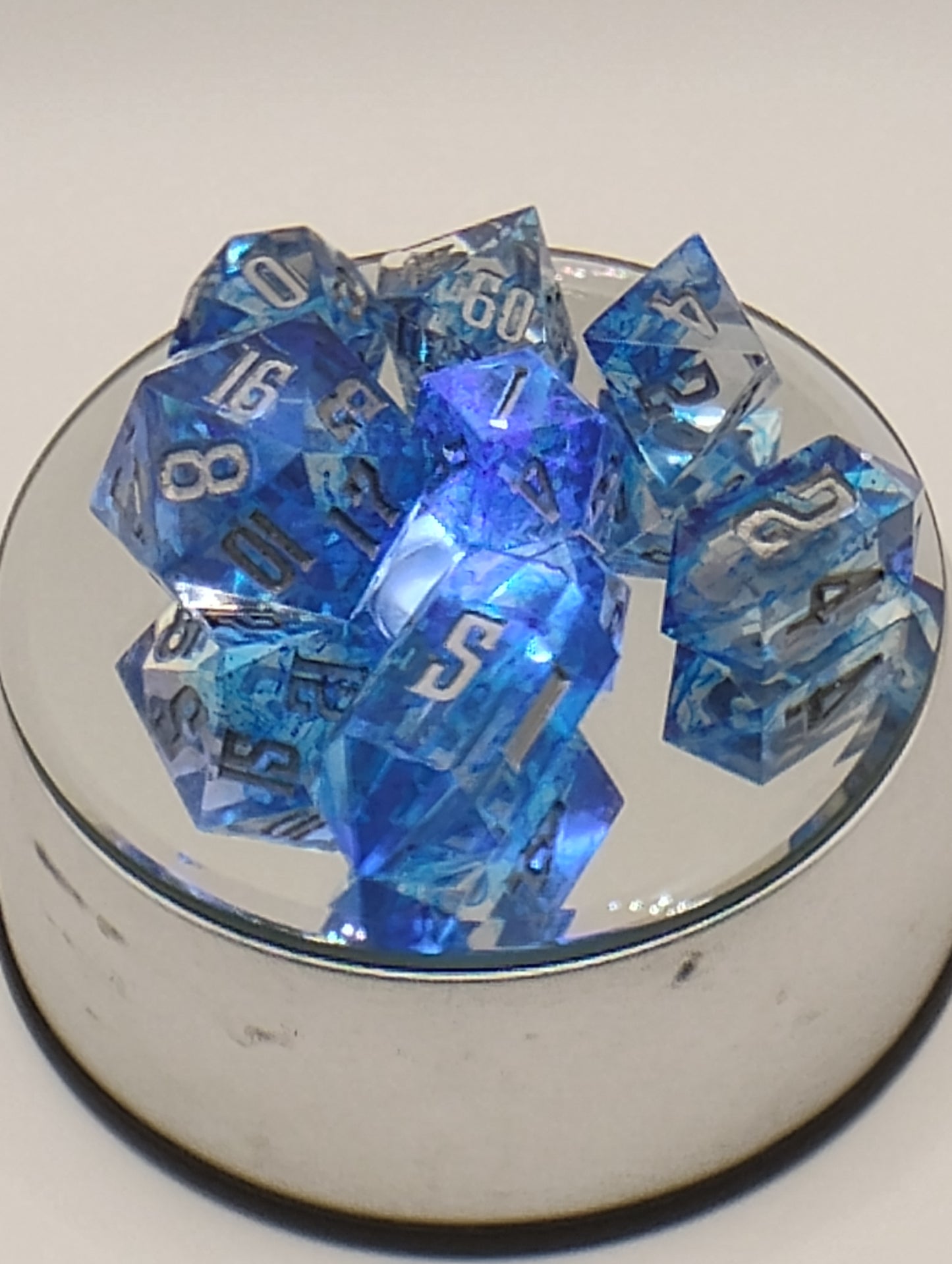 Dark Fantasy Whimsical Blue DnD Dice Set – Blue RPG Dice with Silver Numbers for Dungeons & Dragons & TTRPGs
