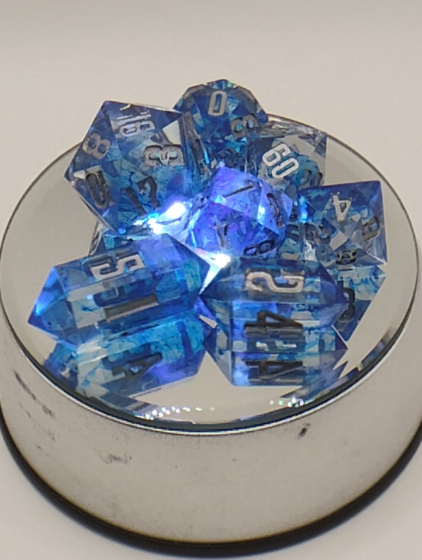 Dark Fantasy Whimsical Blue DnD Dice Set – Blue RPG Dice with Silver Numbers for Dungeons & Dragons & TTRPGs
