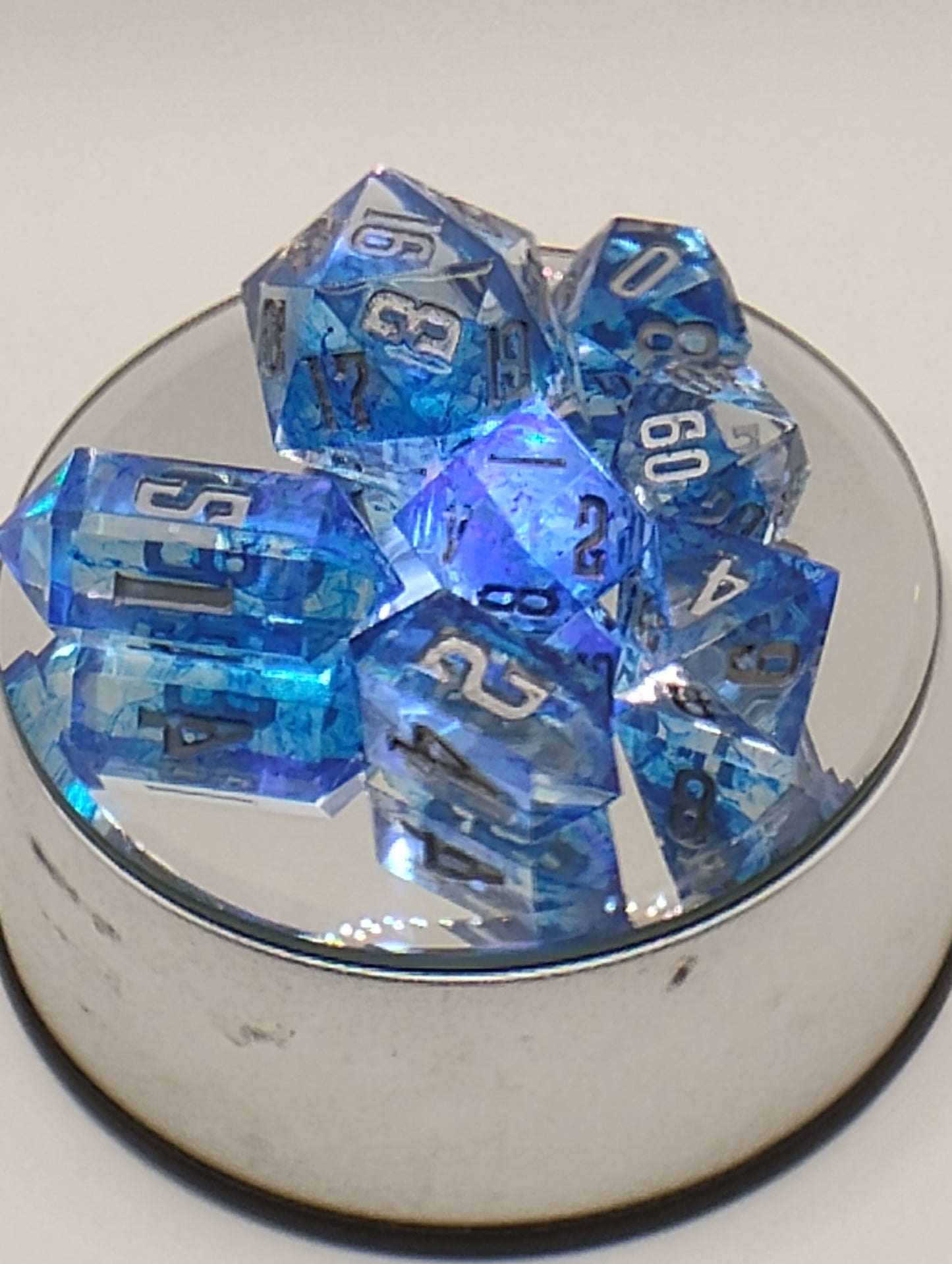 Dark Fantasy Whimsical Blue DnD Dice Set – Blue RPG Dice with Silver Numbers for Dungeons & Dragons & TTRPGs