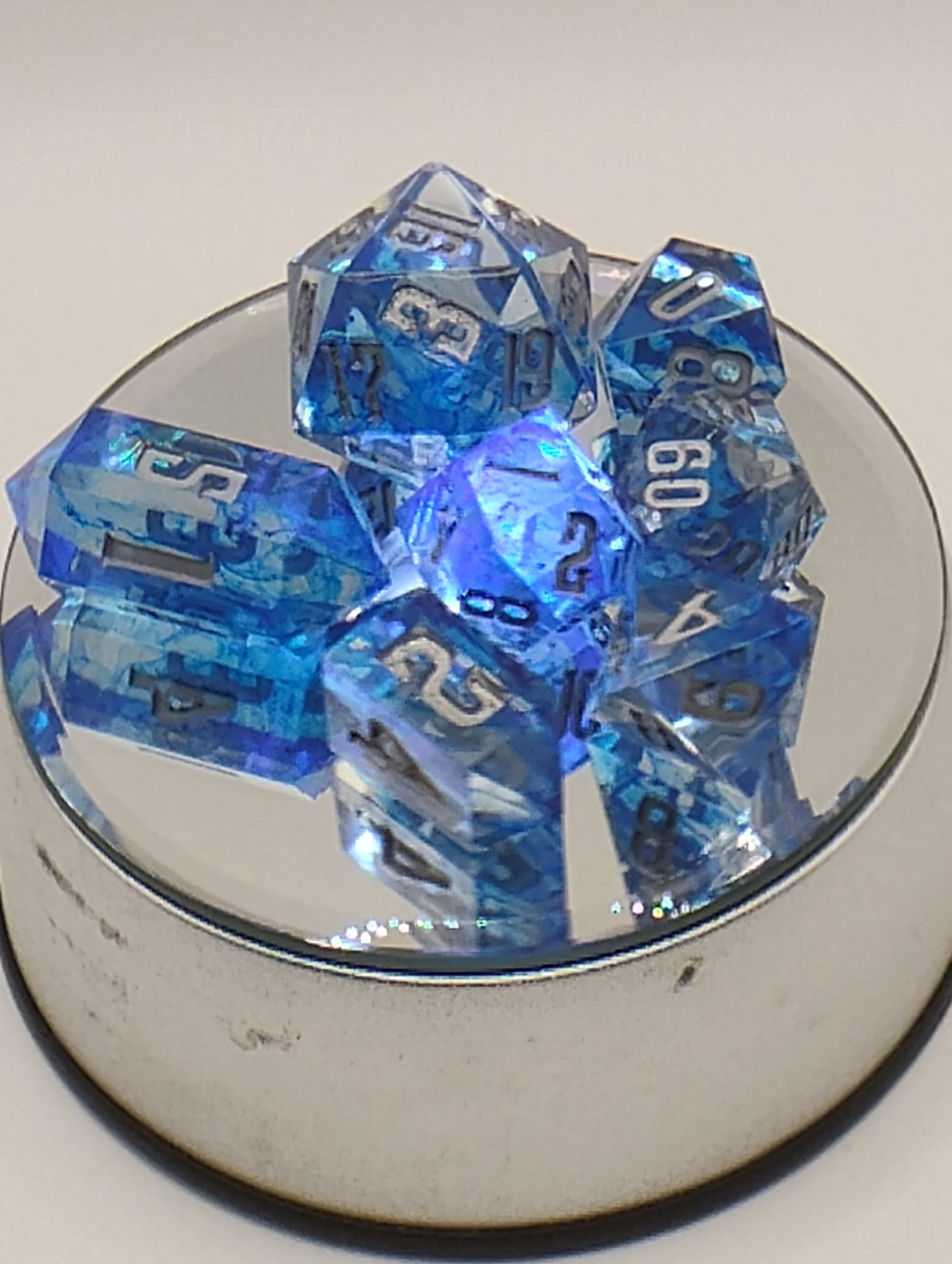 Dark Fantasy Whimsical Blue DnD Dice Set – Blue RPG Dice with Silver Numbers for Dungeons & Dragons & TTRPGs