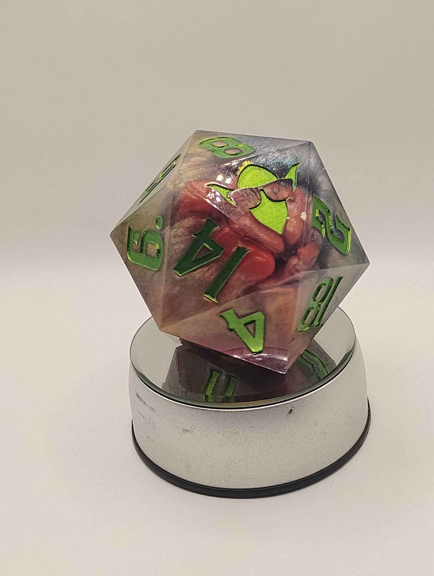 Dark Fantasy Whimsical Chonk Purple & Red DnD Die – Oversized RPG Die with Green Numbers for Dungeons and Dragons and TTRPGs