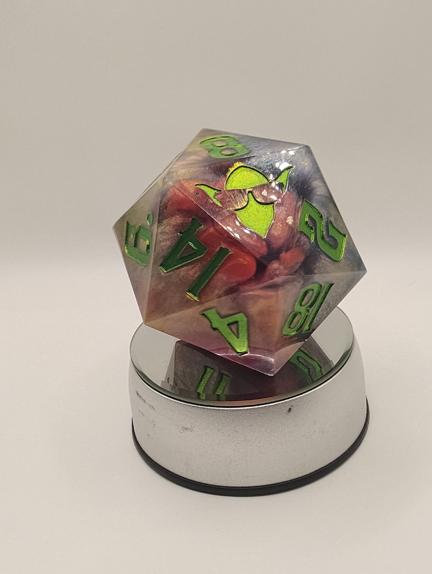 Dark Fantasy Whimsical Chonk Purple & Red DnD Die – Oversized RPG Die with Green Numbers for Dungeons and Dragons and TTRPGs