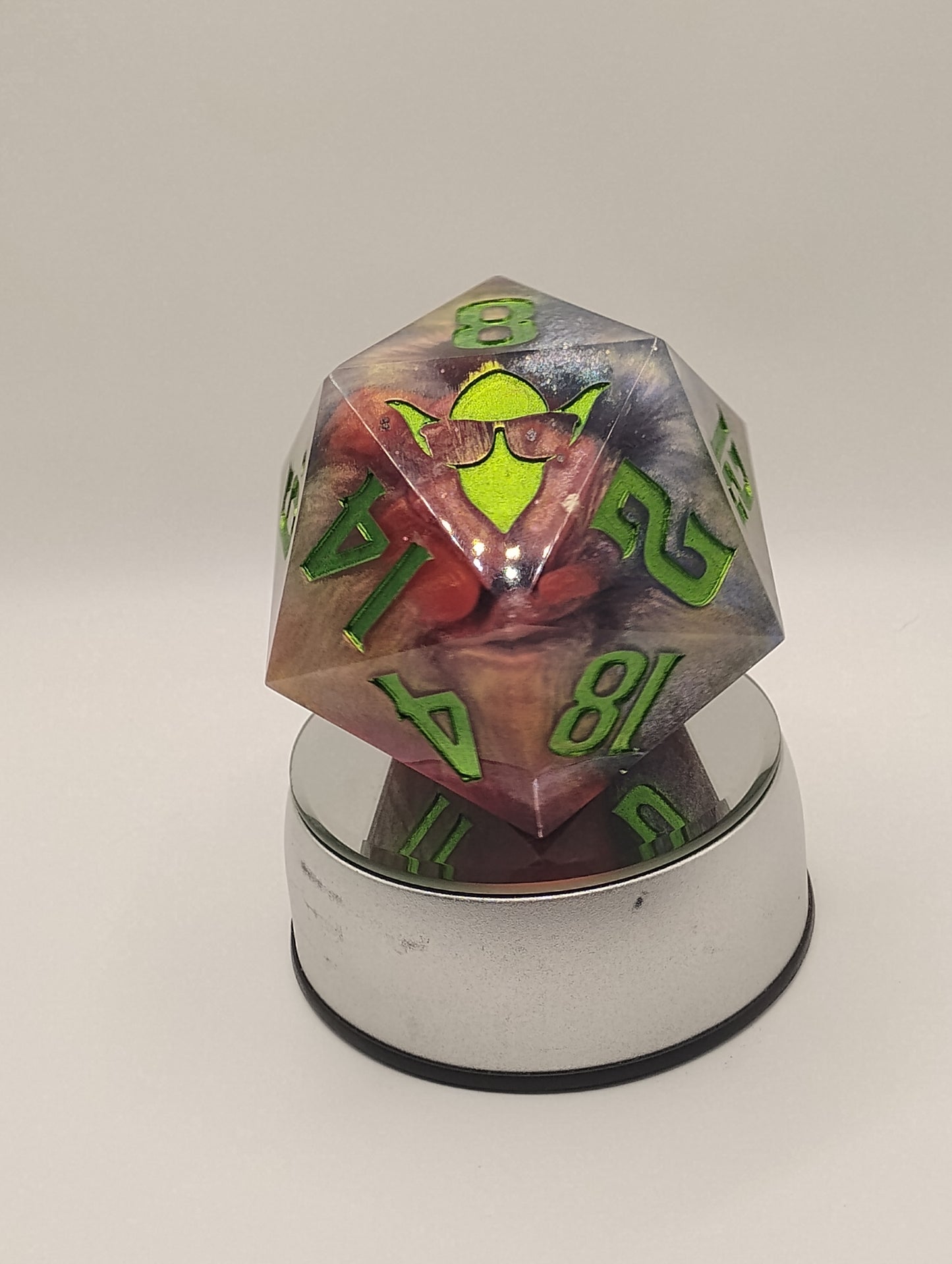 Dark Fantasy Whimsical Chonk Purple & Red DnD Die – Oversized RPG Die with Green Numbers for Dungeons and Dragons and TTRPGs