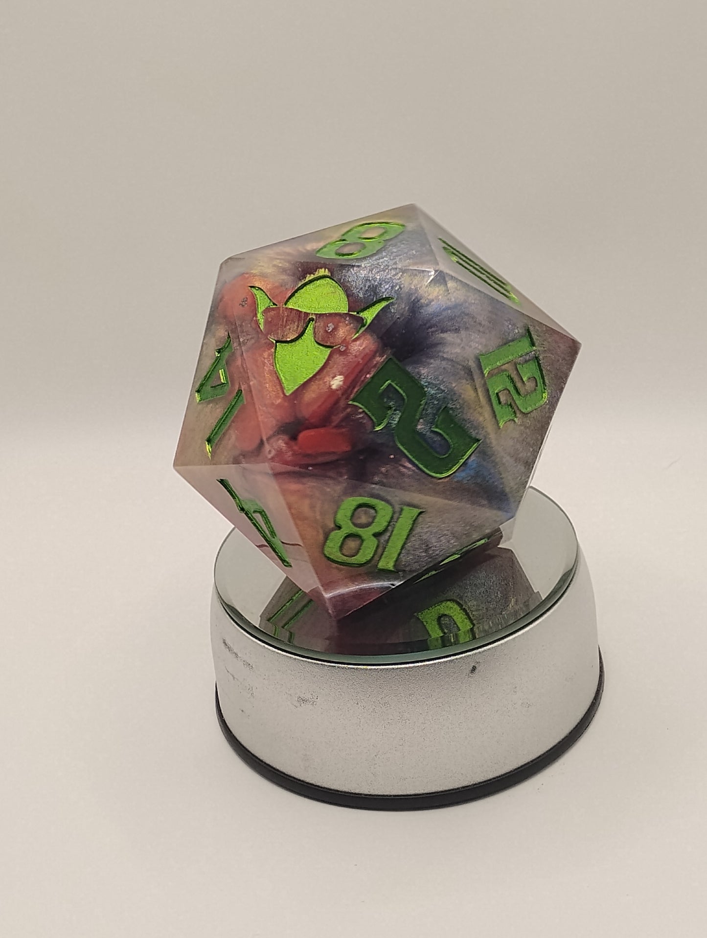 Dark Fantasy Whimsical Chonk Purple & Red DnD Die – Oversized RPG Die with Green Numbers for Dungeons and Dragons and TTRPGs