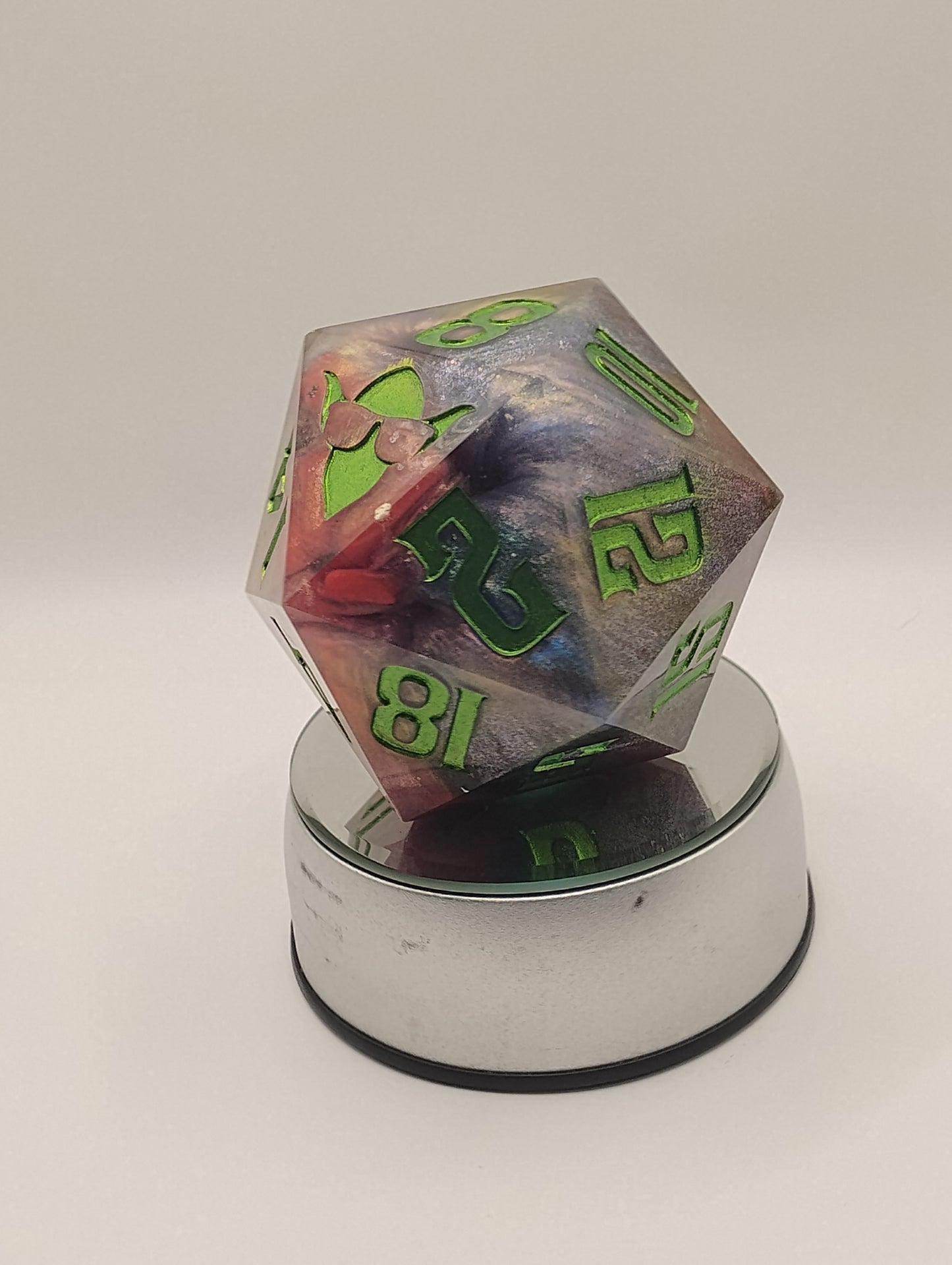 Dark Fantasy Whimsical Chonk Purple & Red DnD Die – Oversized RPG Die with Green Numbers for Dungeons and Dragons and TTRPGs