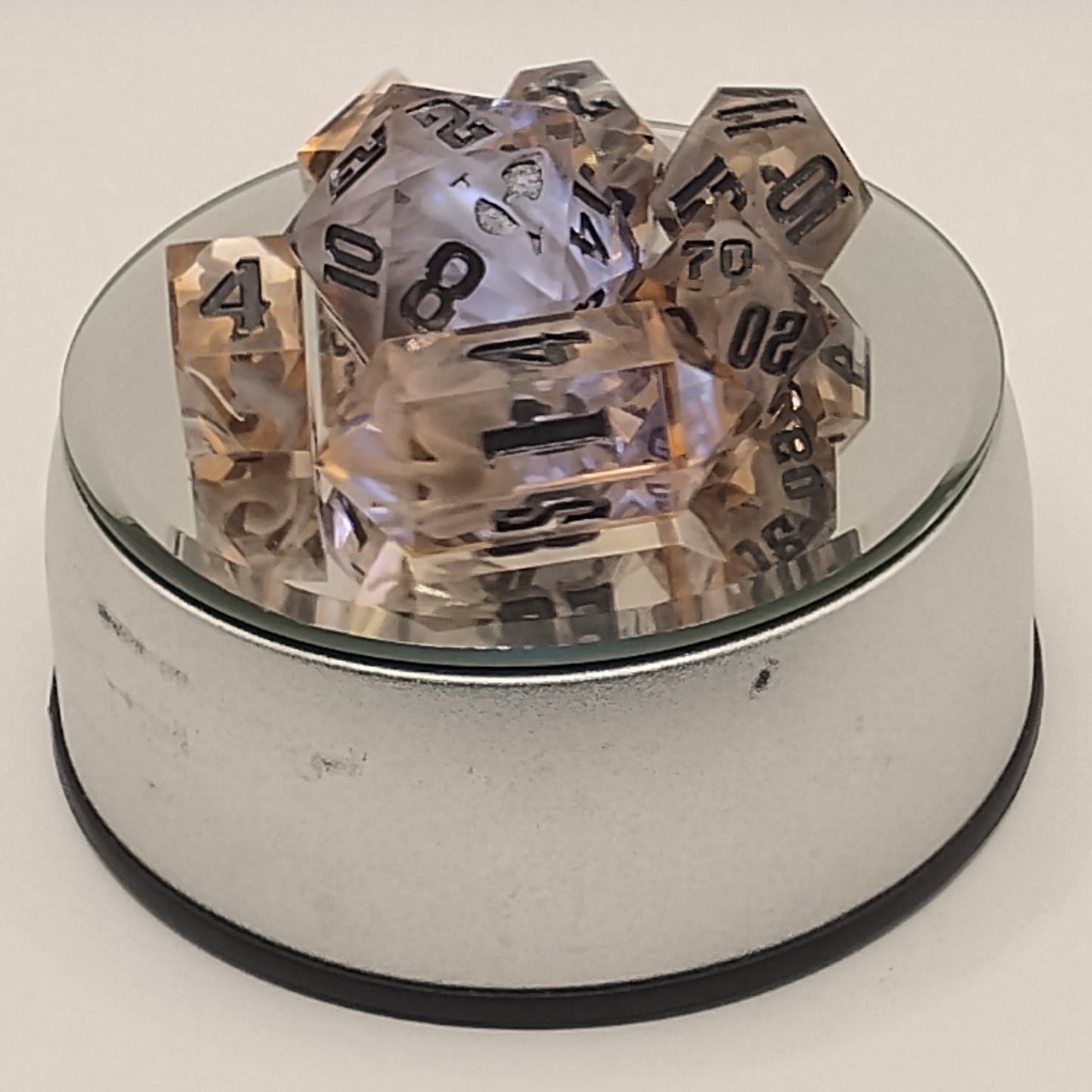 Dark Fantasy Whimsical Orange DnD Dice Set – 7 Piece Translucent Clear RPG Dice with Black Numbers for Dungeons & Dragons & TTRPGs