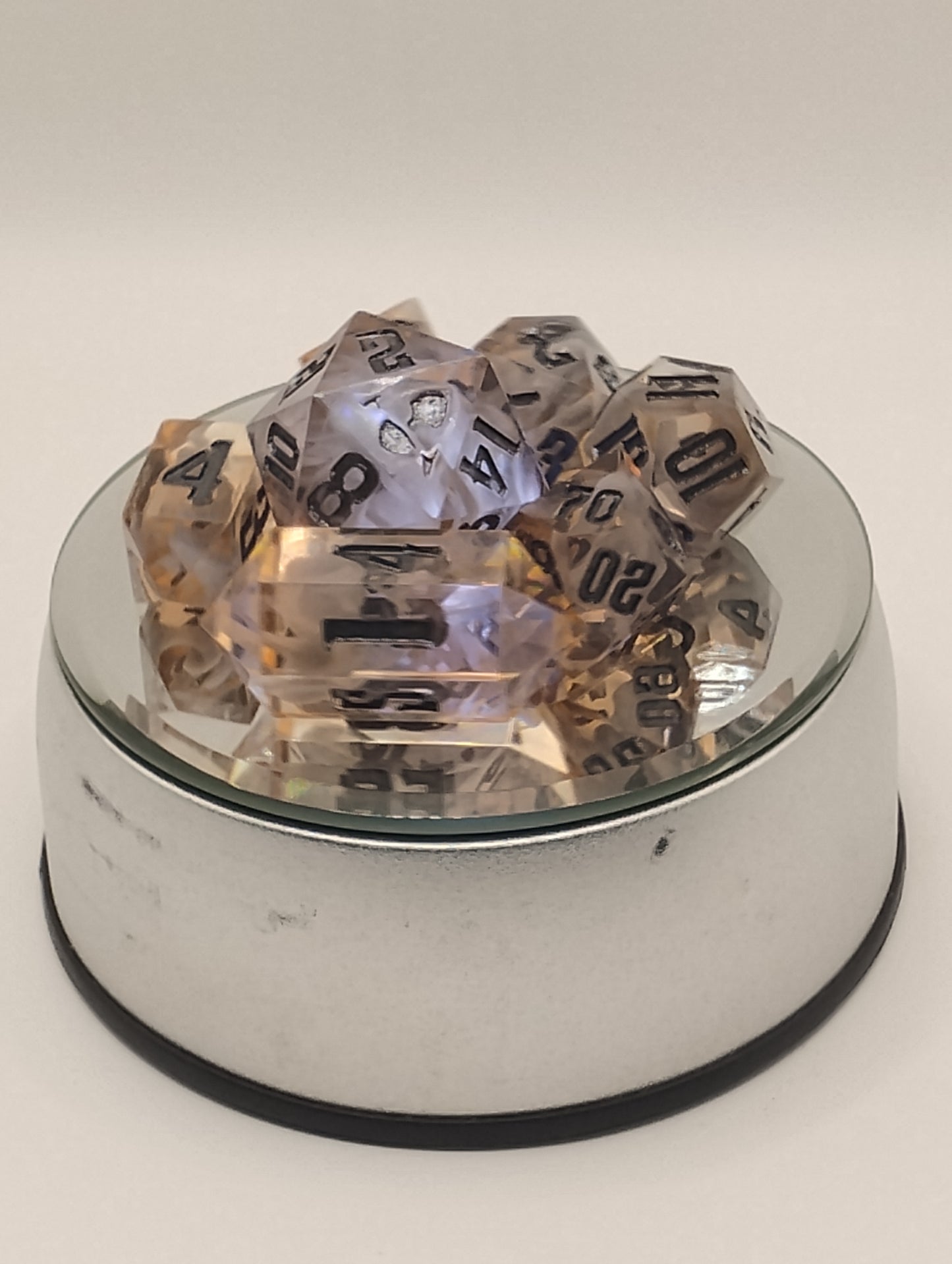 Dark Fantasy Whimsical Orange DnD Dice Set – 7 Piece Translucent Clear RPG Dice with Black Numbers for Dungeons & Dragons & TTRPGs
