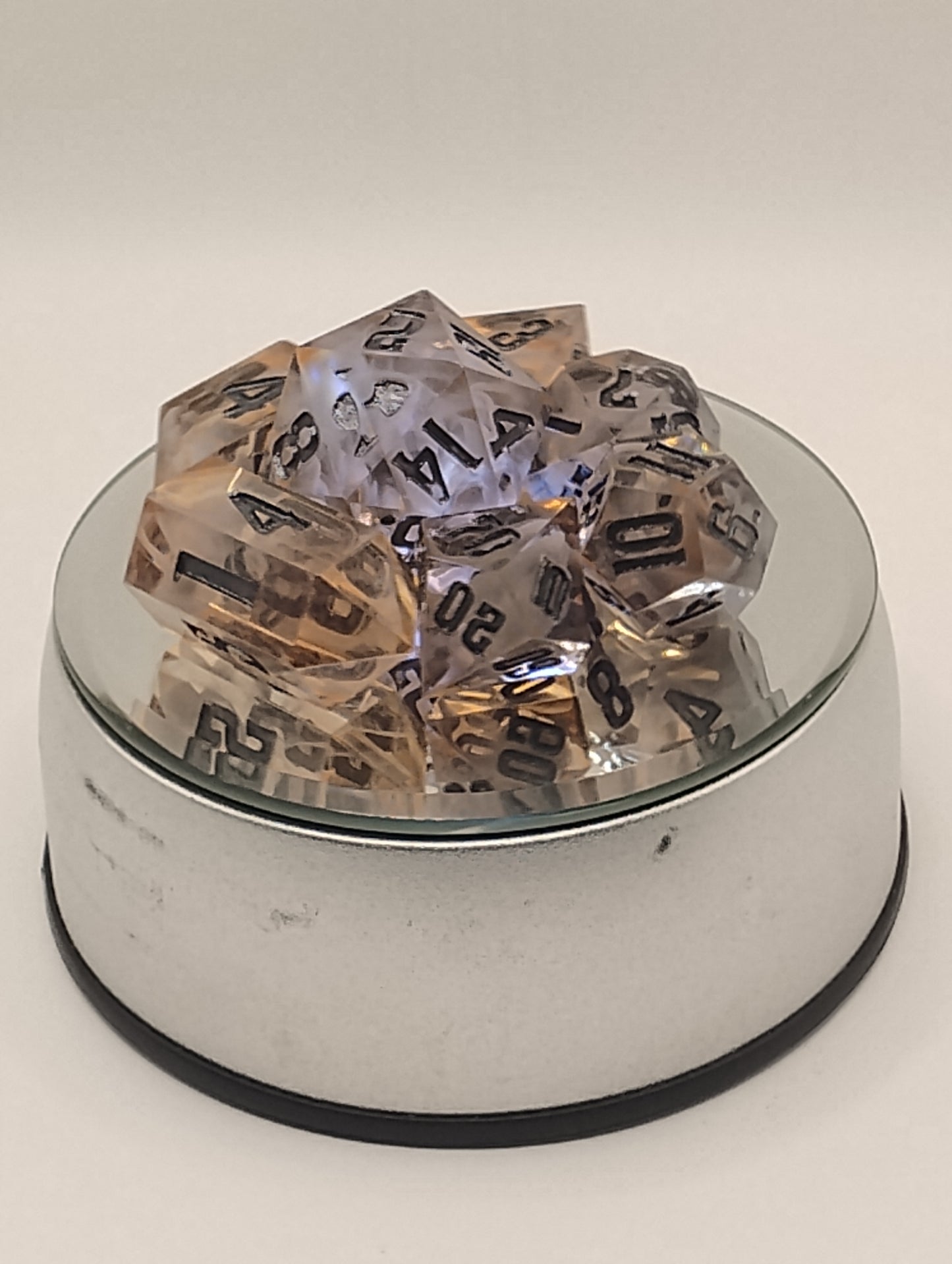 Dark Fantasy Whimsical Orange DnD Dice Set – 7 Piece Translucent Clear RPG Dice with Black Numbers for Dungeons & Dragons & TTRPGs