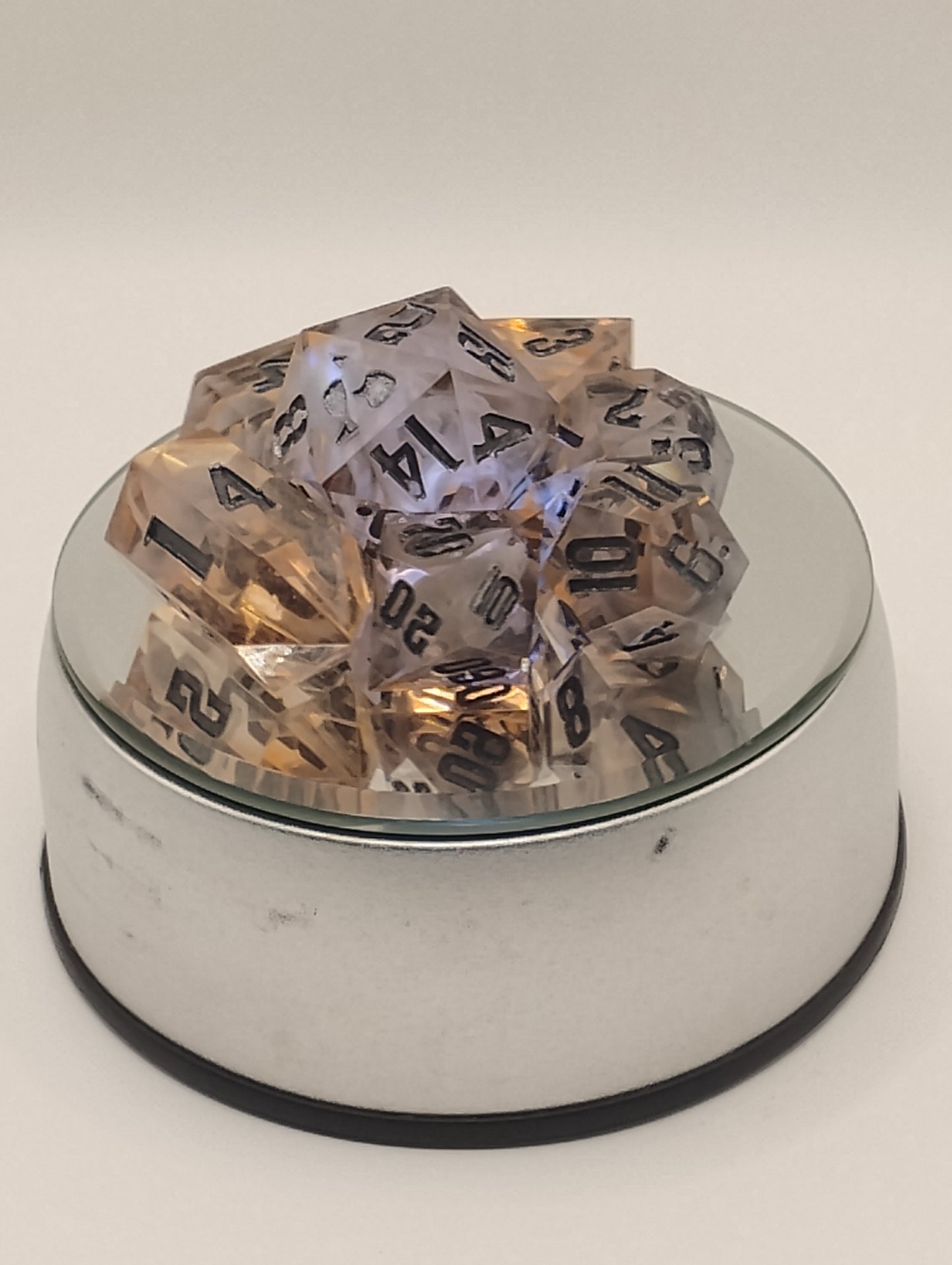 Dark Fantasy Whimsical Orange DnD Dice Set – 7 Piece Translucent Clear RPG Dice with Black Numbers for Dungeons & Dragons & TTRPGs