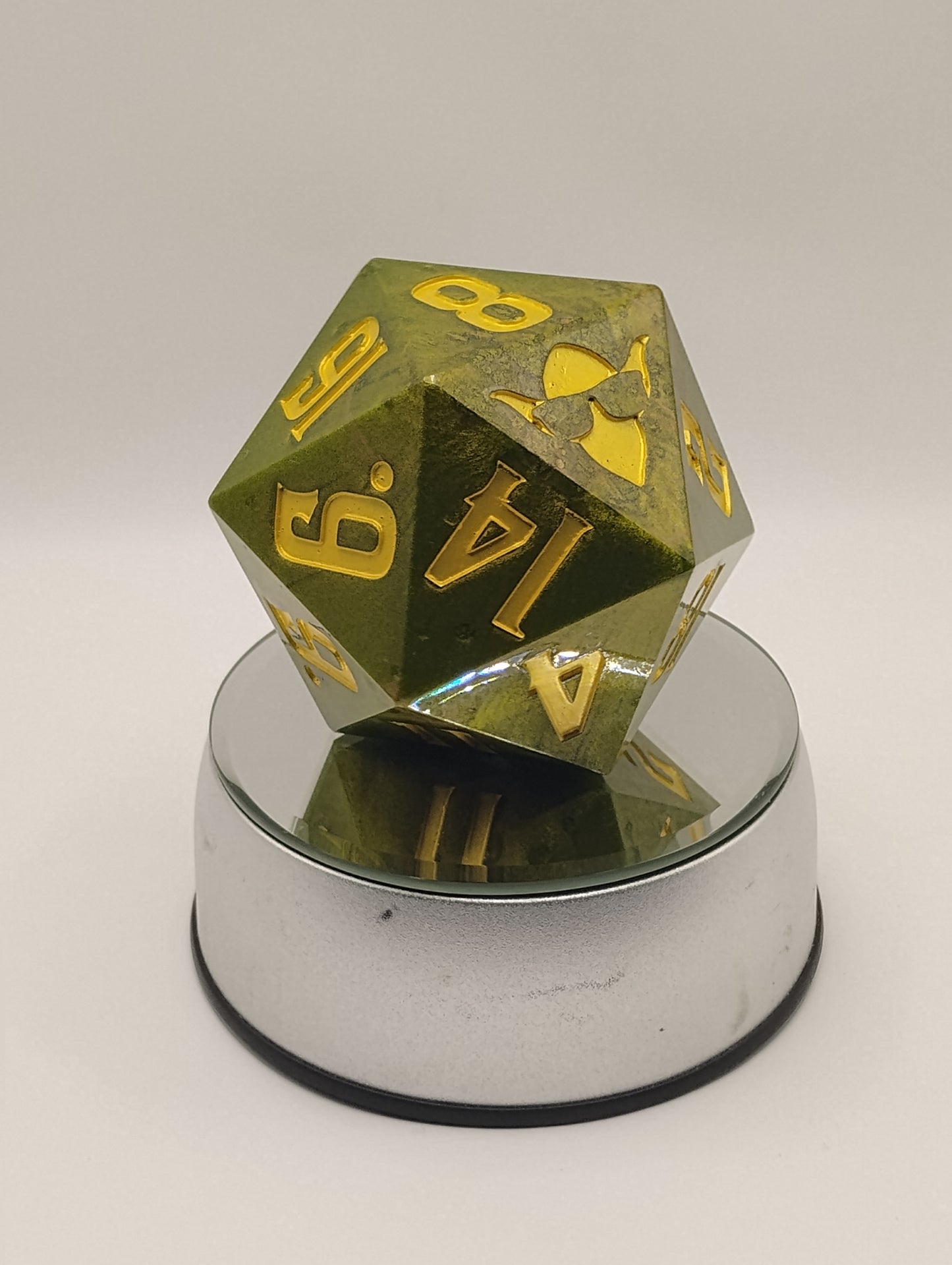 Dark Fantasy Whimsical Large Green DnD Die – Oversized RPG Die with Gold Numbers for Dungeons & Dragons & TTRPGs