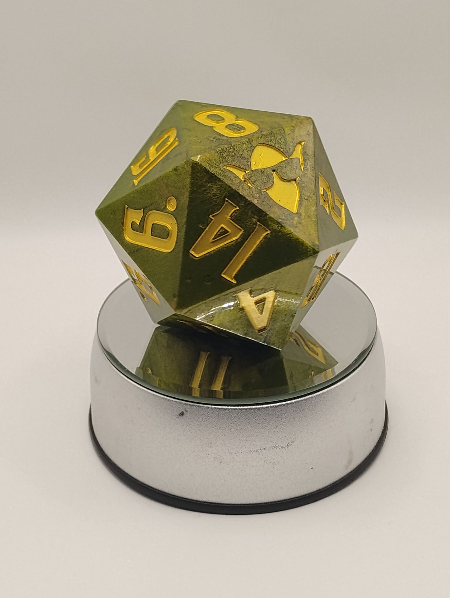 Dark Fantasy Whimsical Large Green DnD Die – Oversized RPG Die with Gold Numbers for Dungeons & Dragons & TTRPGs
